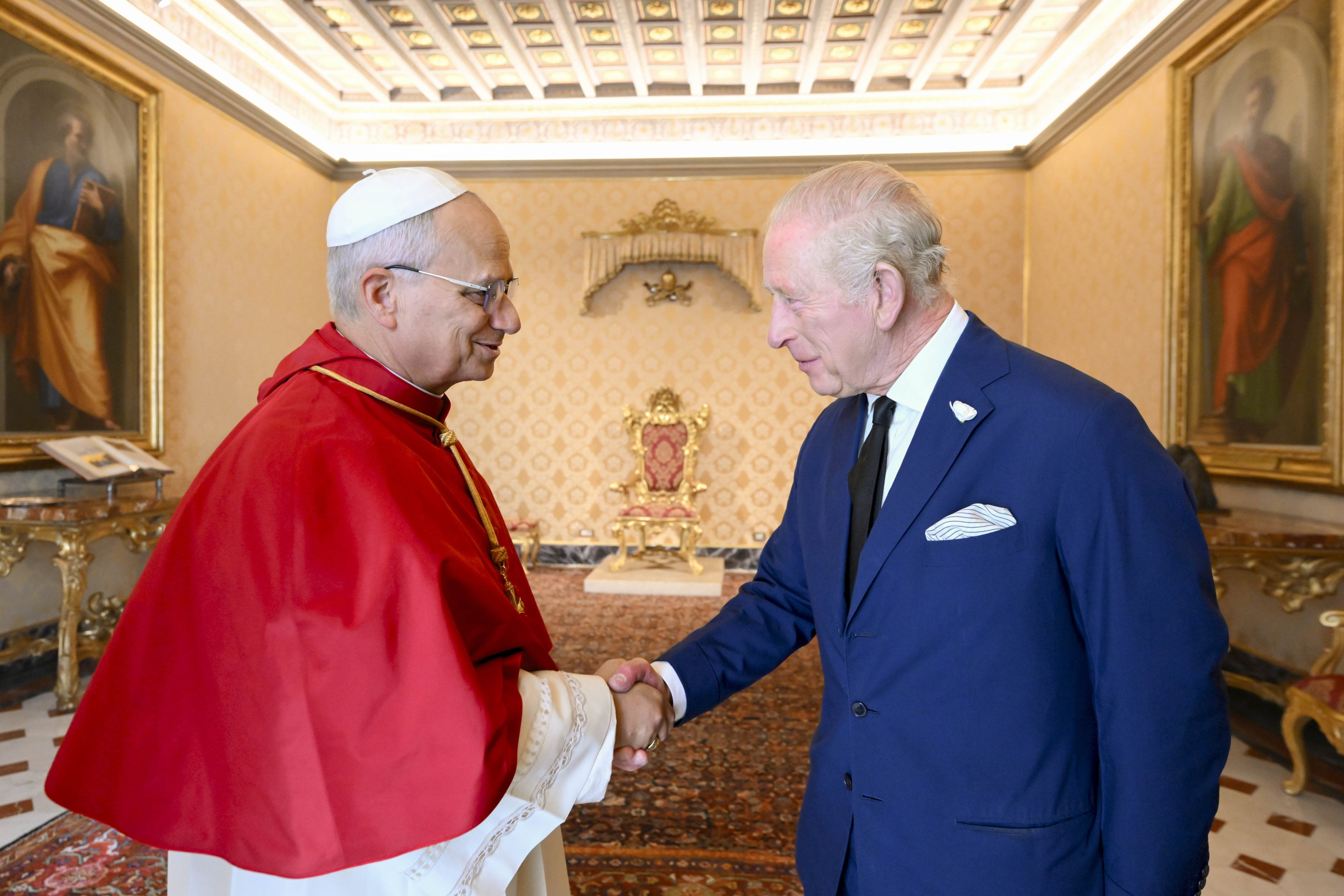 Britain’s King Charles meets Pope Leo in the Vatican City on Thursday. Photo: Vatican Media via PA Media/dpa