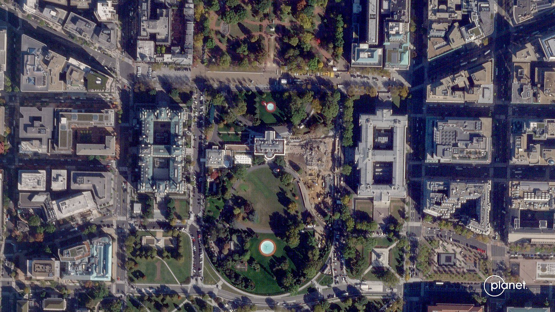 The White House on October 23 after the demolition of the East Wing. Photo: Planet Labs PBC via AFP