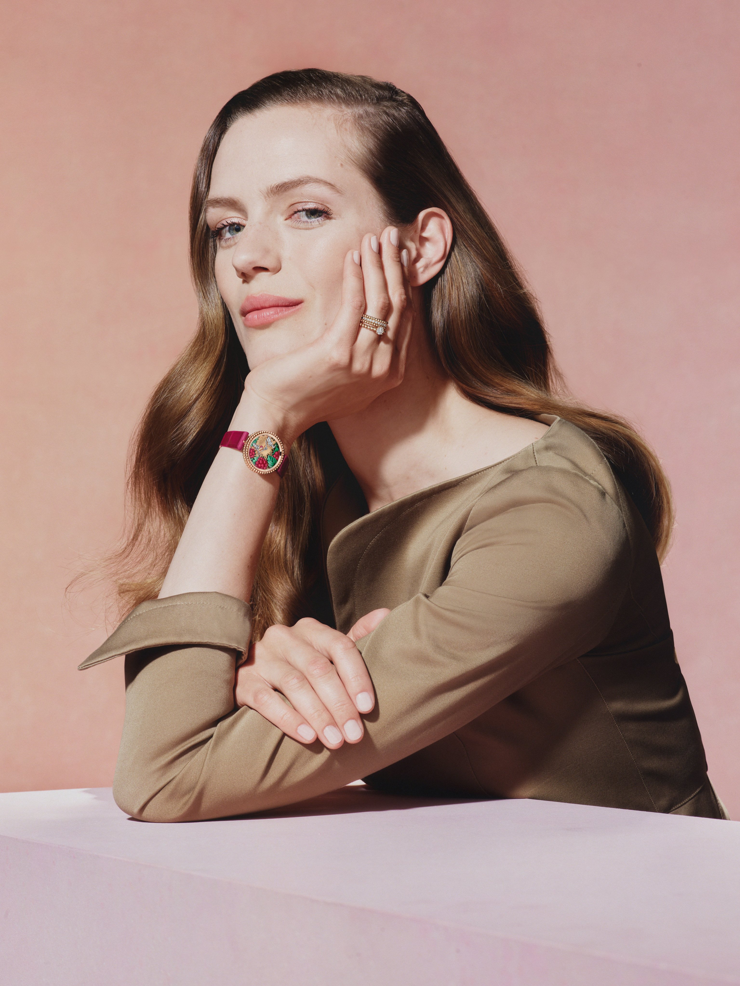 Van Cleef & Arpels Perlée Extraordinaire Fruits Enchantés Framboise, one of a pair of fruit-themed watches. Photo: Handout