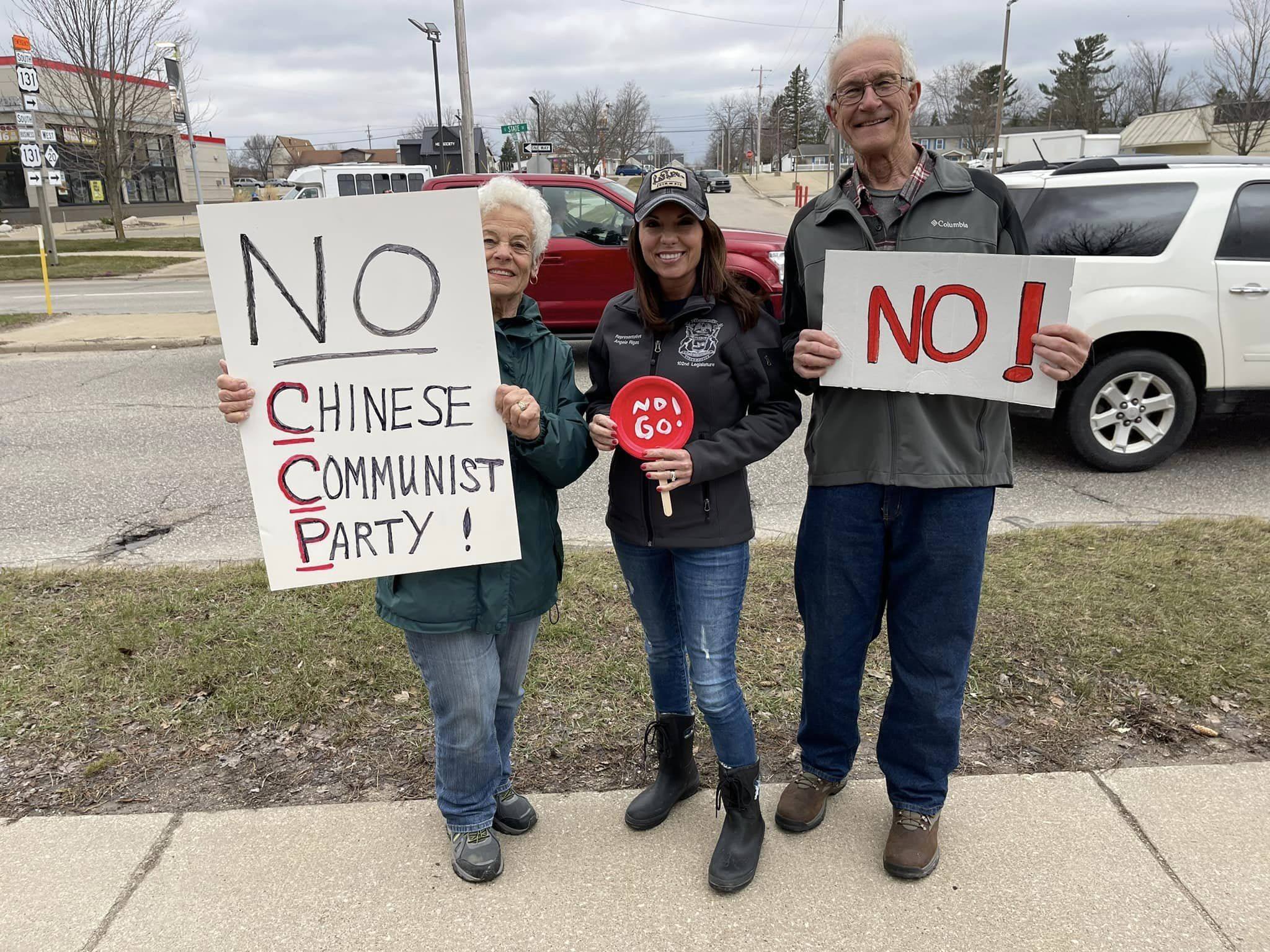Three protesters express their opposition to Gotion’s planned factory in Big Rapids, Michigan. File photo: Angel Rigas