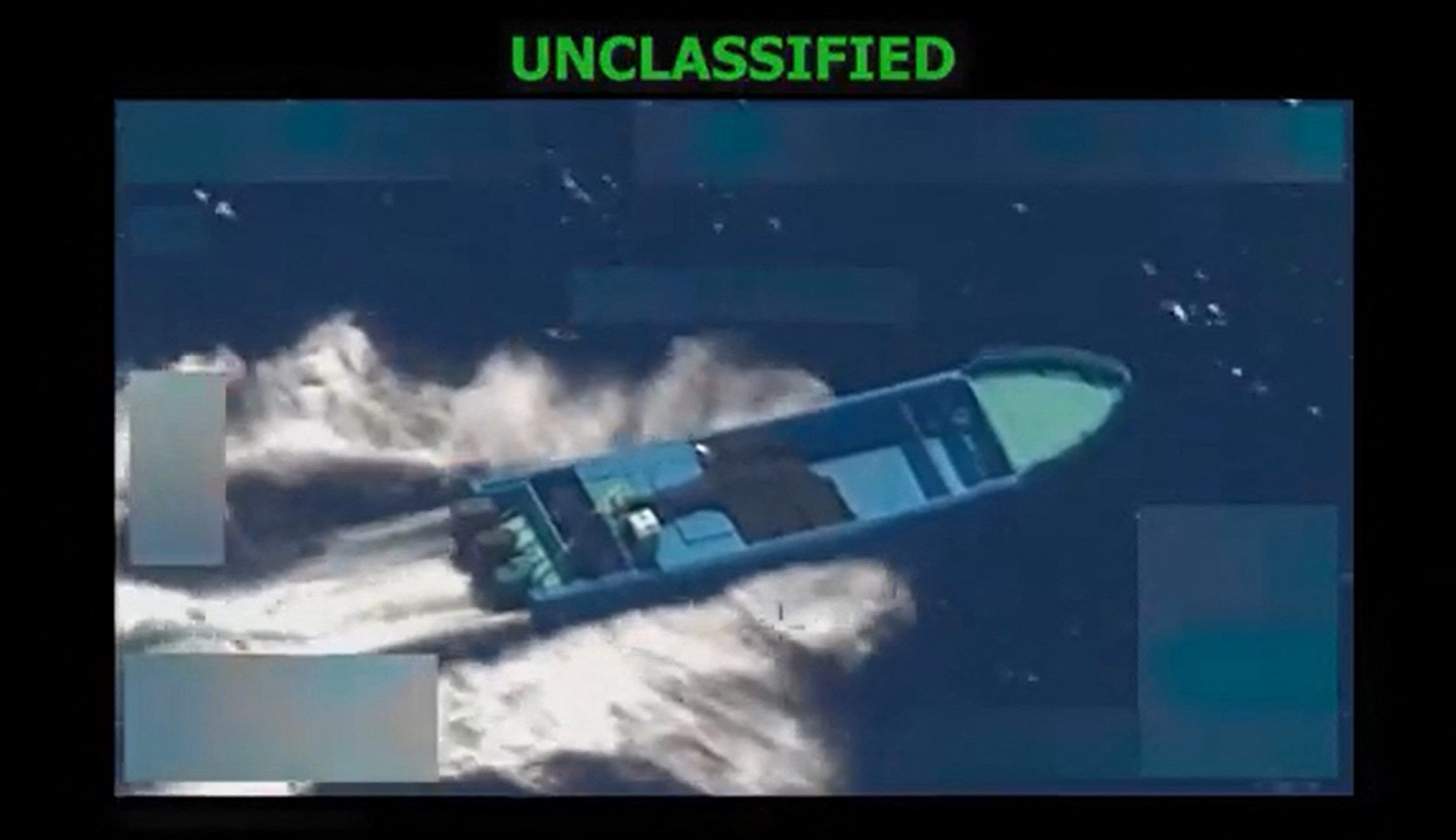 This screen grab from a video posted by US Defence Secretary Pete Hegseth this week shows a vessel moments before it is hit in a US strike. Photo: US Secretary of Defence Pete Hegseth via X