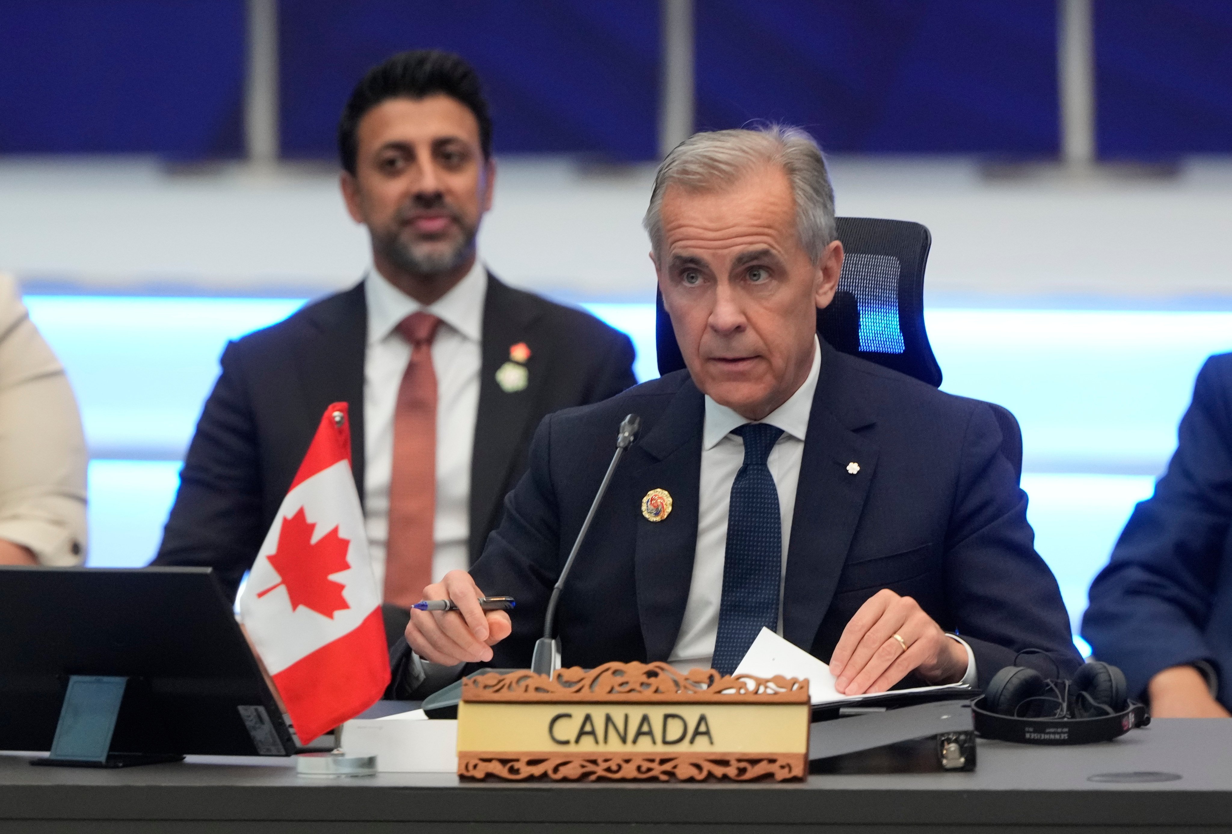 Canadian Prime Minister Mark Carney waits for a plenary session to begin at the Asean summit in Kuala Lumpur, Malaysia, on Sunday. Photo: AP