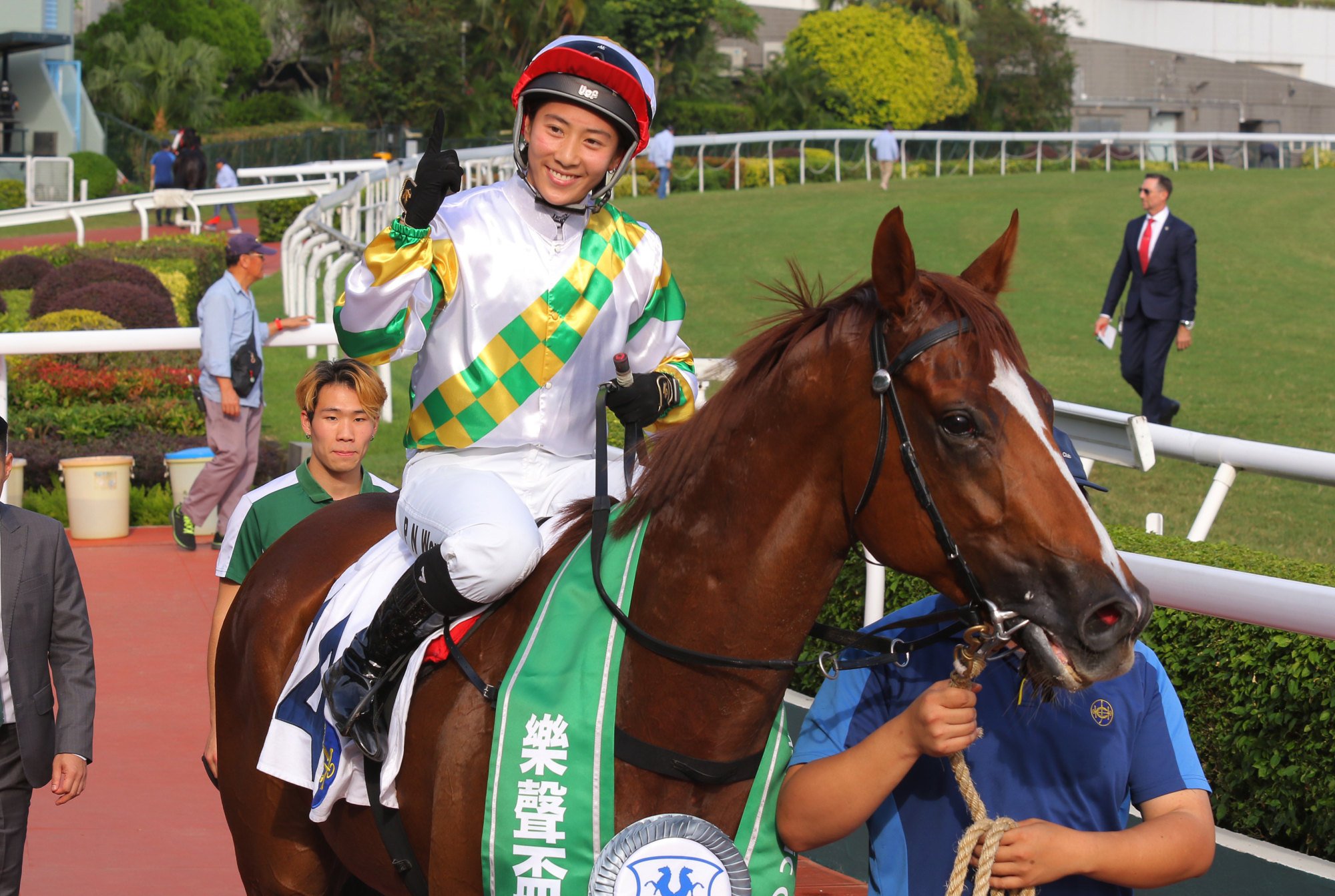 Apprentice Britney Wong laps up her Class Two victory on Sagacious Life.