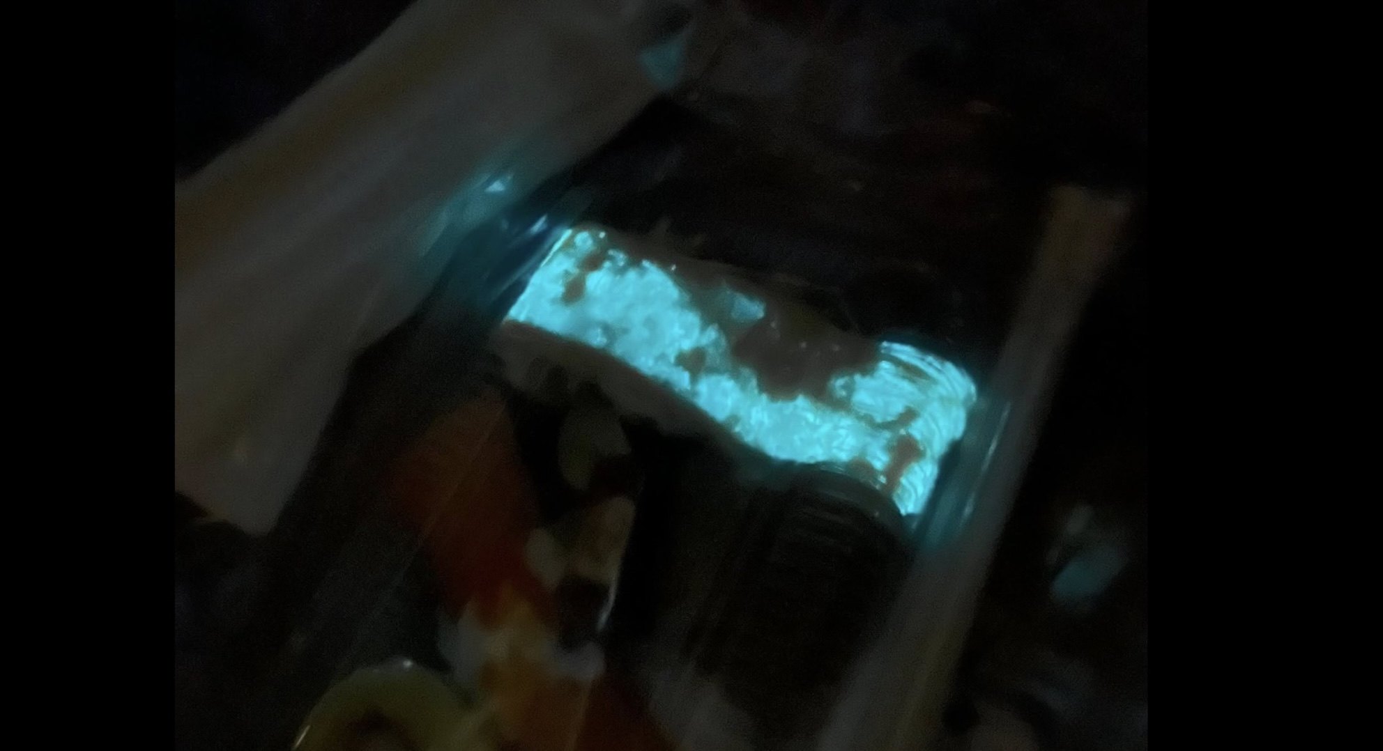 A tray of sushi pieces bought by a Thai woman including an egg sushi piece that glows with a blue light in the dark. Photo: Facebook/Mild Burusskorn
