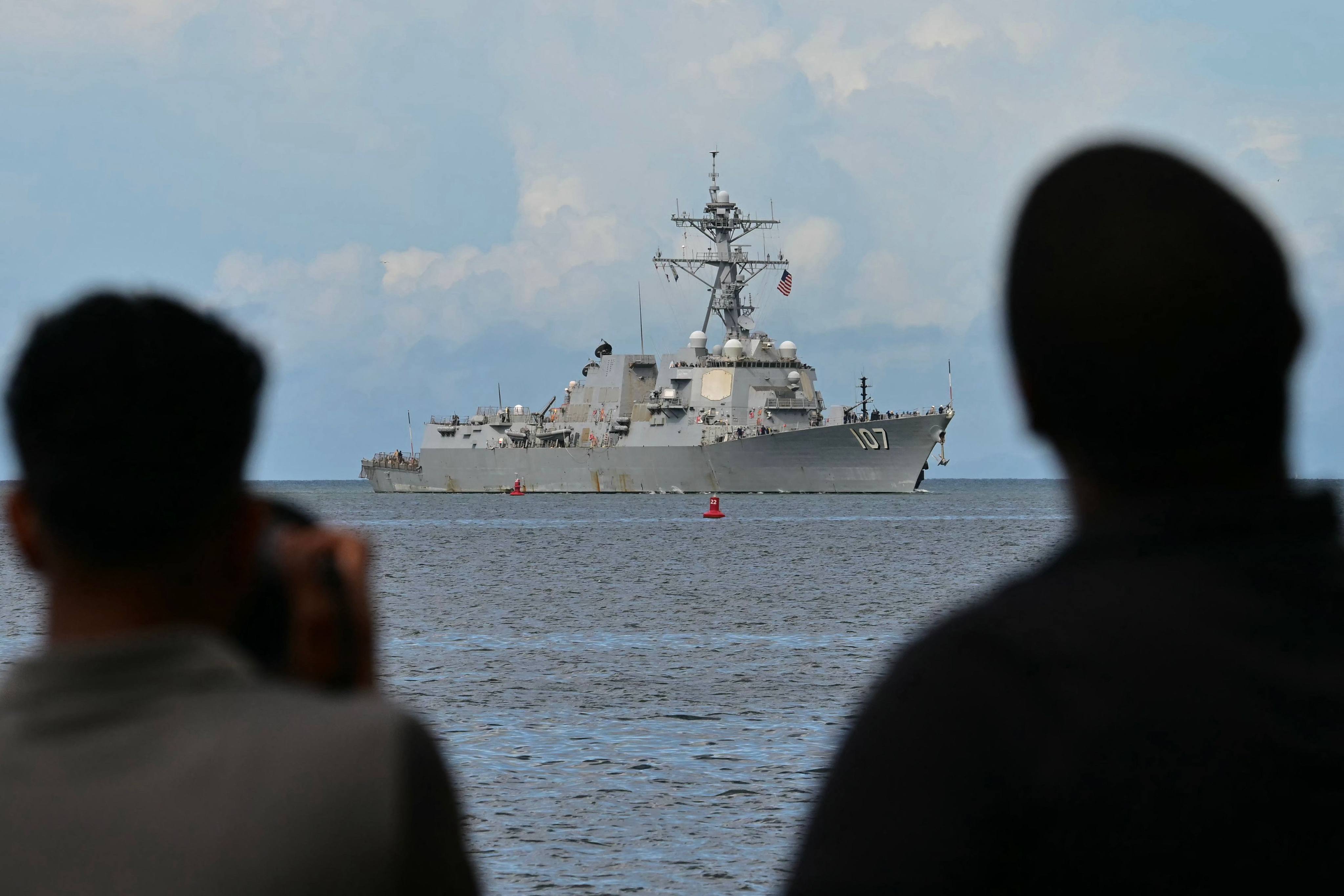 The USS Gravely entering Port of Spain in Trinidad and Tobago on Sunday. Photo: AFP