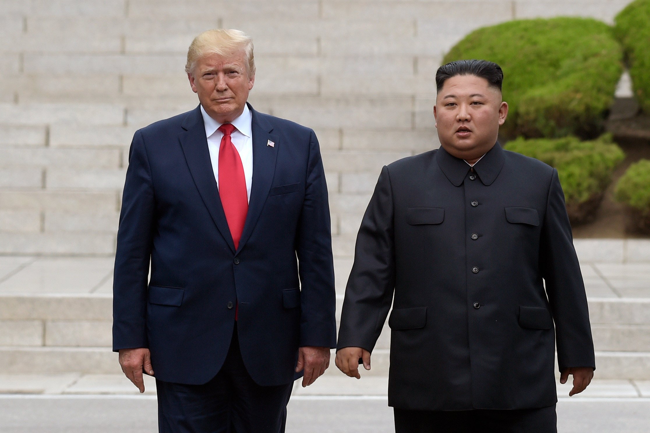 US President Donald Trump (left) meets North Korean leader Kim Jong-un in Panmunjom on June 30, 2019. Photo: AP