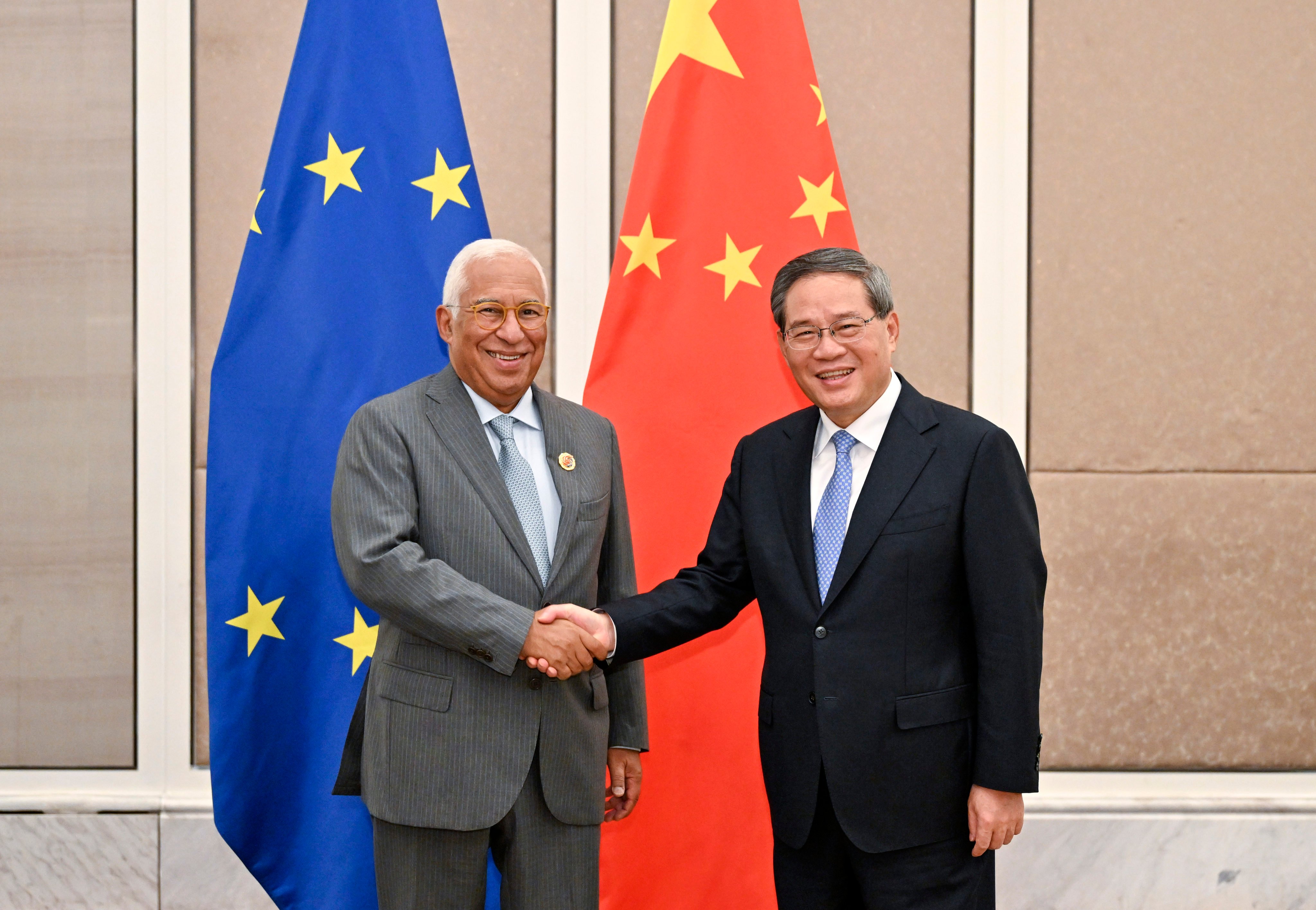 European Council President Antonio Costa (left) meets Chinese Premier Li Qiang in Kuala Lumpur, Malaysia, on Monday. Photo: Xinhua