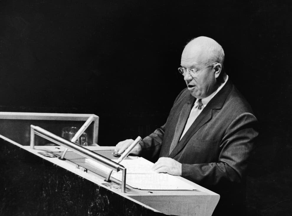 Nikita Khrushchev, then leader of the Soviet Union, addressing the United Nations General Assembly in New York on September 23, 1960. Photo: Getty Images