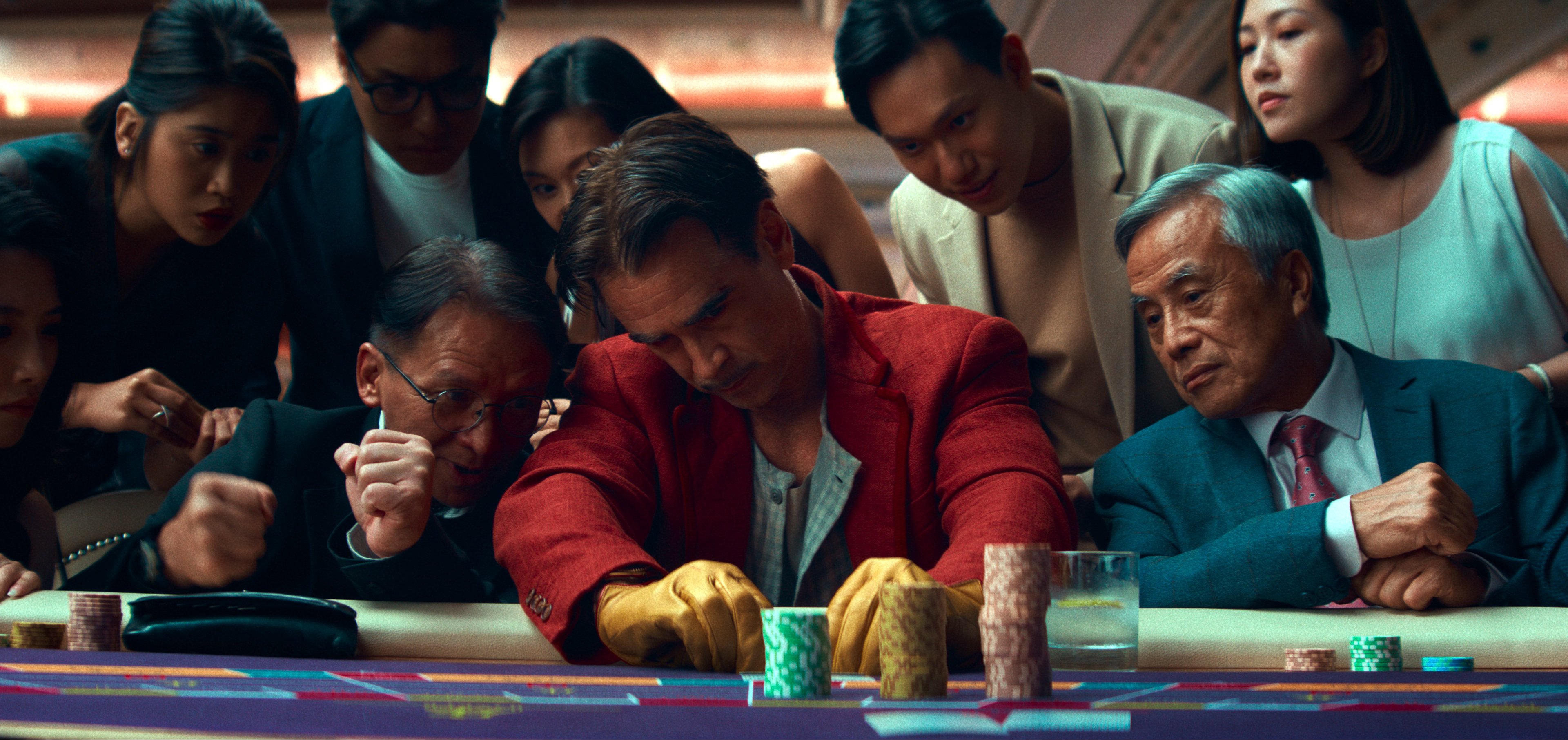 Colin Farrell in a still from Ballad of a Small Player. In Netflix’s new film, the actor stars opposite Tilda Swinton as an unhinged gambler running through the casinos of Macau, and occasionally escaping to Hong Kong. Photo: Netflix