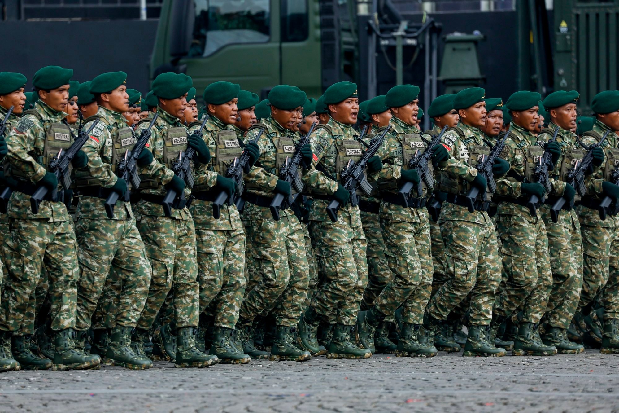 Indonesian military personnel march during a ceremony marking the armed forces’ 80th anniversary at the National Monument in Jakarta on October 5. Photo: EPA Indonesian military personnel march during a ceremony marking the armed forces’ 80th anniversary at the National Monument in Jakarta on October 5. Photo: EPA
