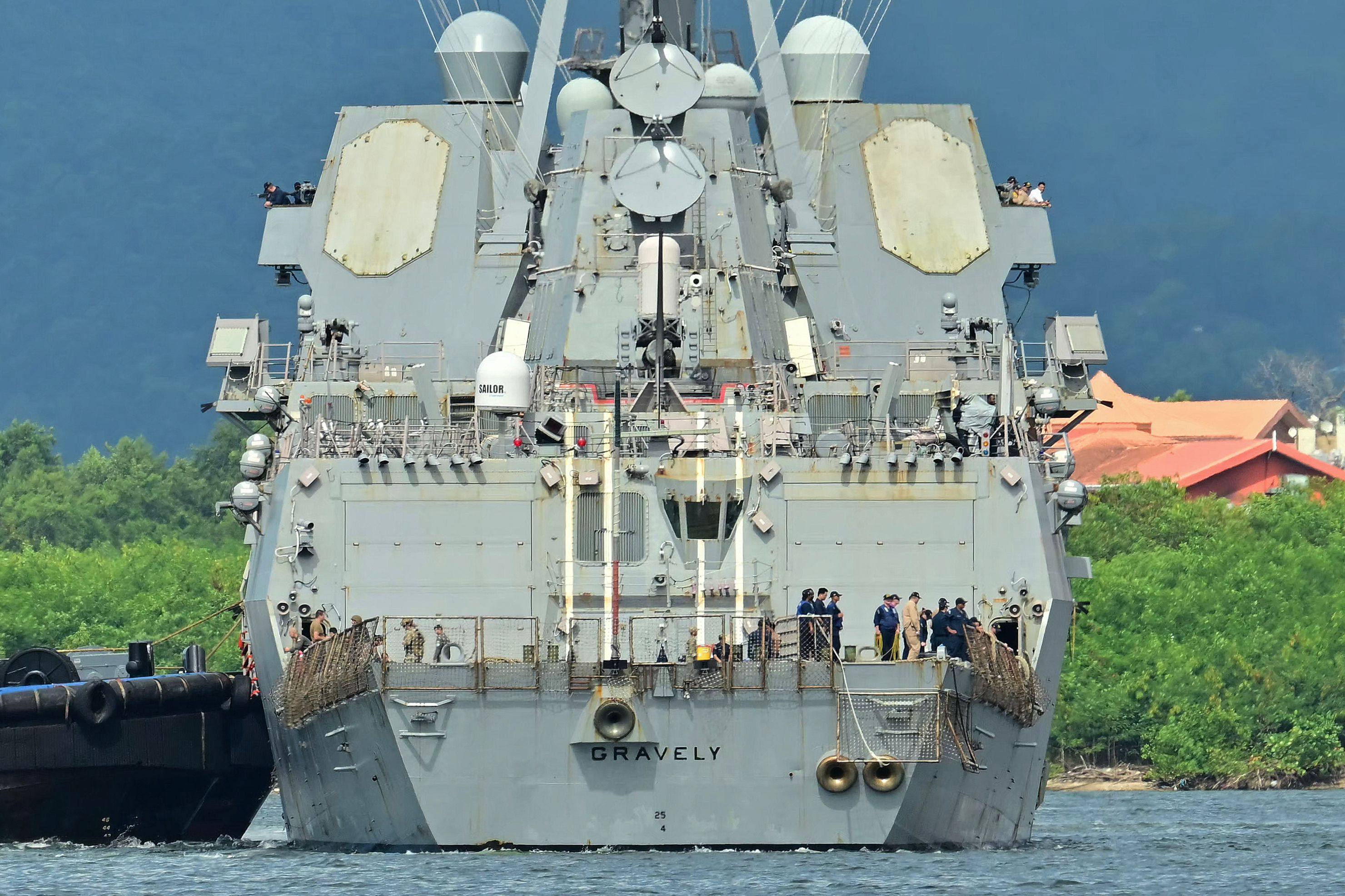 The USS Gravely warship in Port of Spain. Photo: AFP