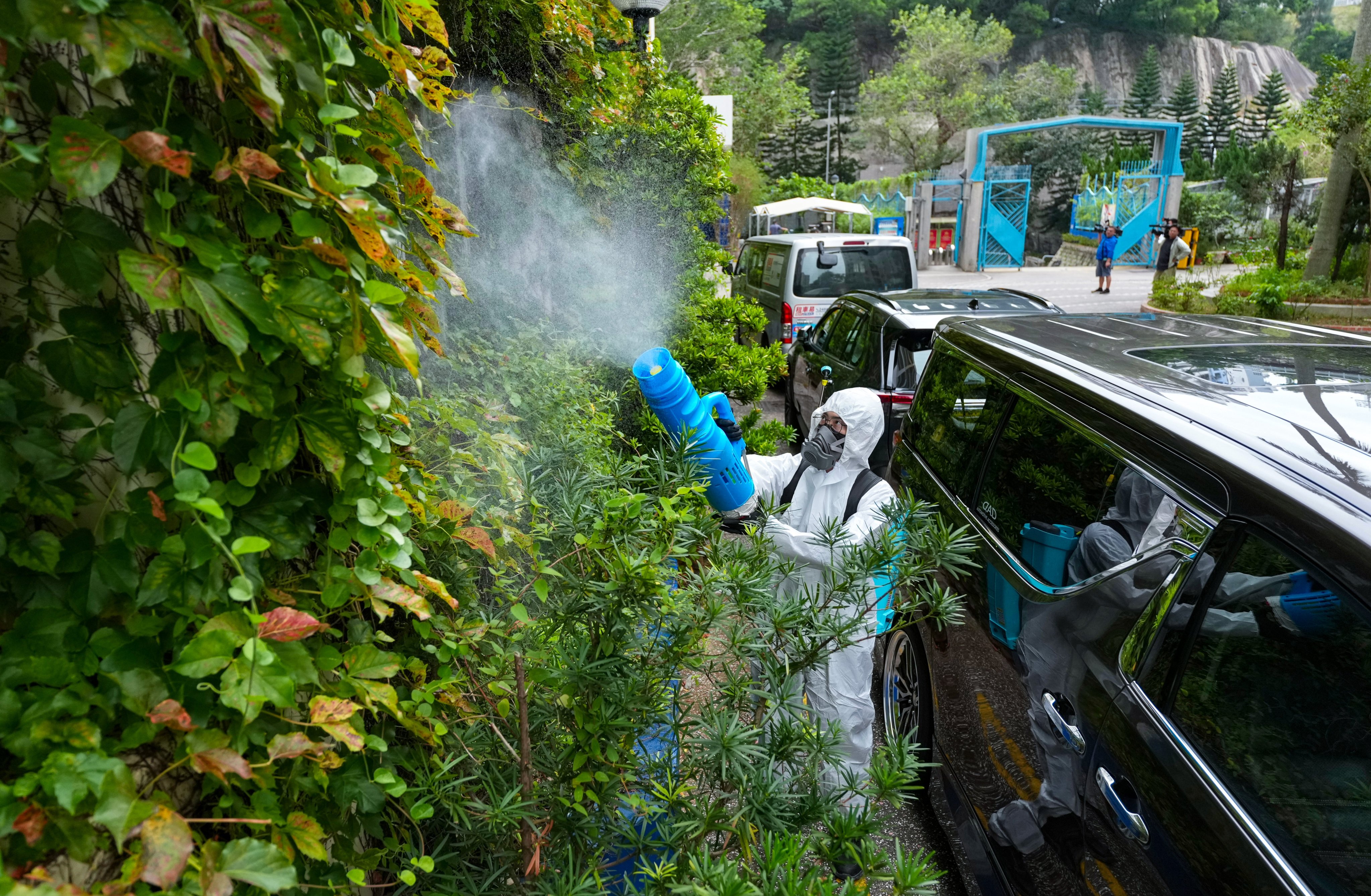 Mosquito fumigation work is carried out at St Bonaventure Catholic Primary School in Wong Tai Sing. Photo: Karma Lo