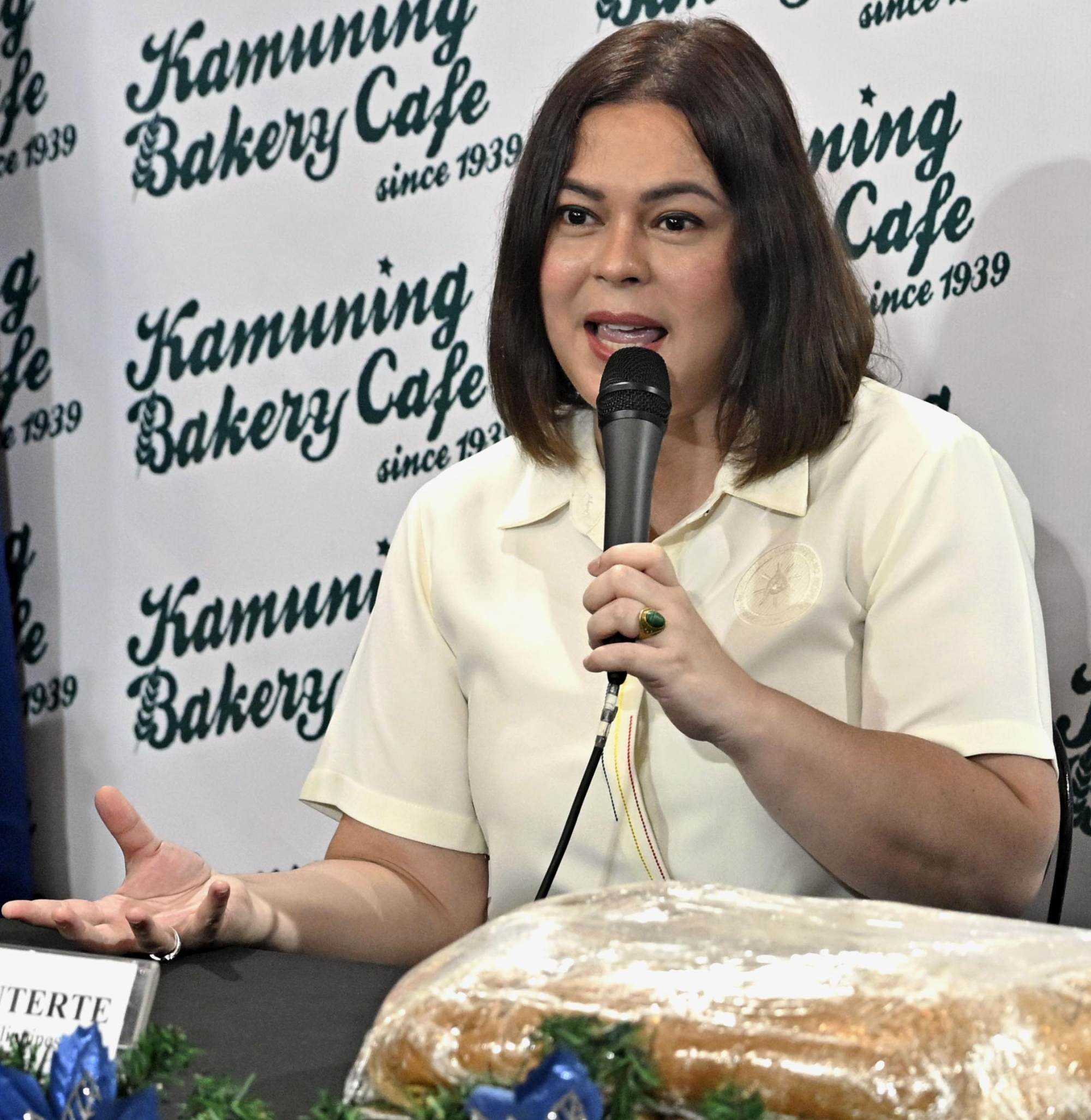 Philippine Vice-President Sara Duterte-Carpio speaks during a press conference in Manila on October 16. Photo: Kyodo Philippine Vice-President Sara Duterte-Carpio speaks during a press conference in Manila on October 16. Photo: Kyodo
