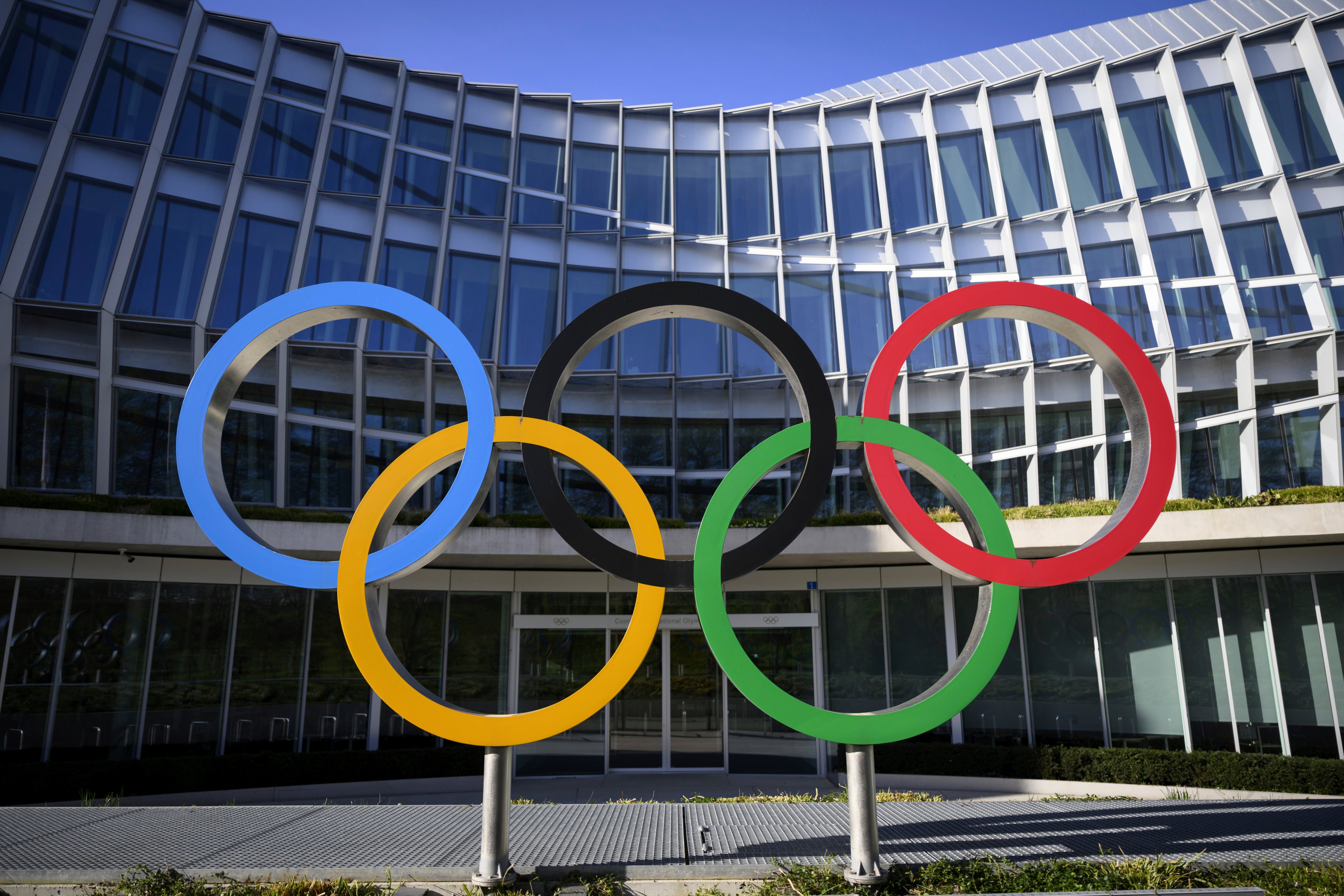 Olympic Rings in front of The Olympic House, headquarters of the International Olympic Committee, in Lausanne, Switzerland. Photo: AP
