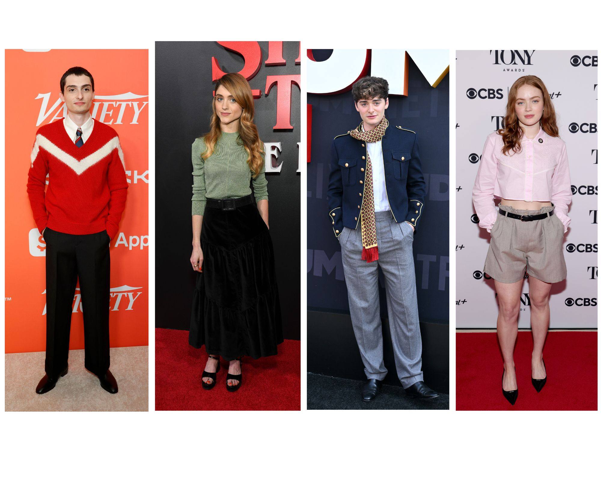 ’Tis the season to be inspired by the Stranger Things cast’s autumn looks – from left: Finn Wolfhard, Natalia Dyer, Noah Schnapp and Sadie Sink. Photos: Getty Images via AFP; Variety via Getty Images; FilmMagic; Getty Images