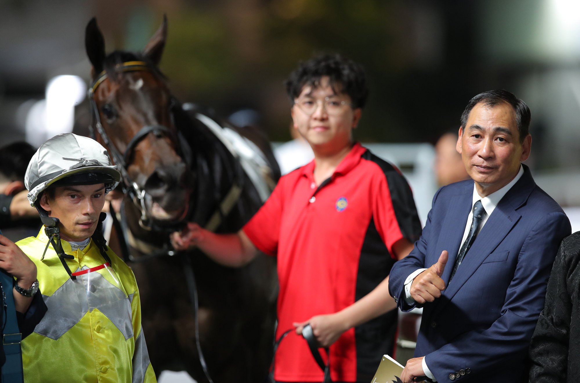 Michael Chang (right) celebrates Super Joy N Fun’s success at Sha Tin. Michael Chang (right) celebrates Super Joy N Fun’s success at Sha Tin.