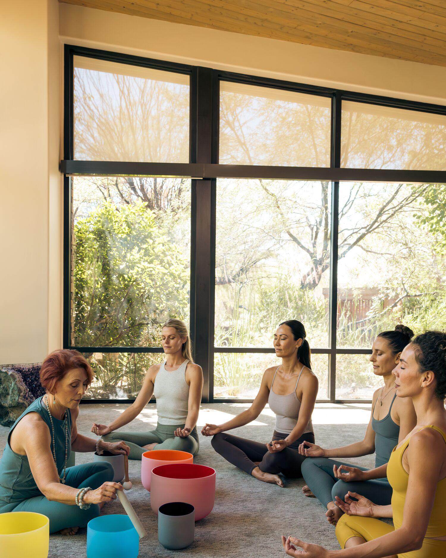 Women meditating with sound bowls at Canyon Ranch in Tucson, Arizona. Photo: Handout