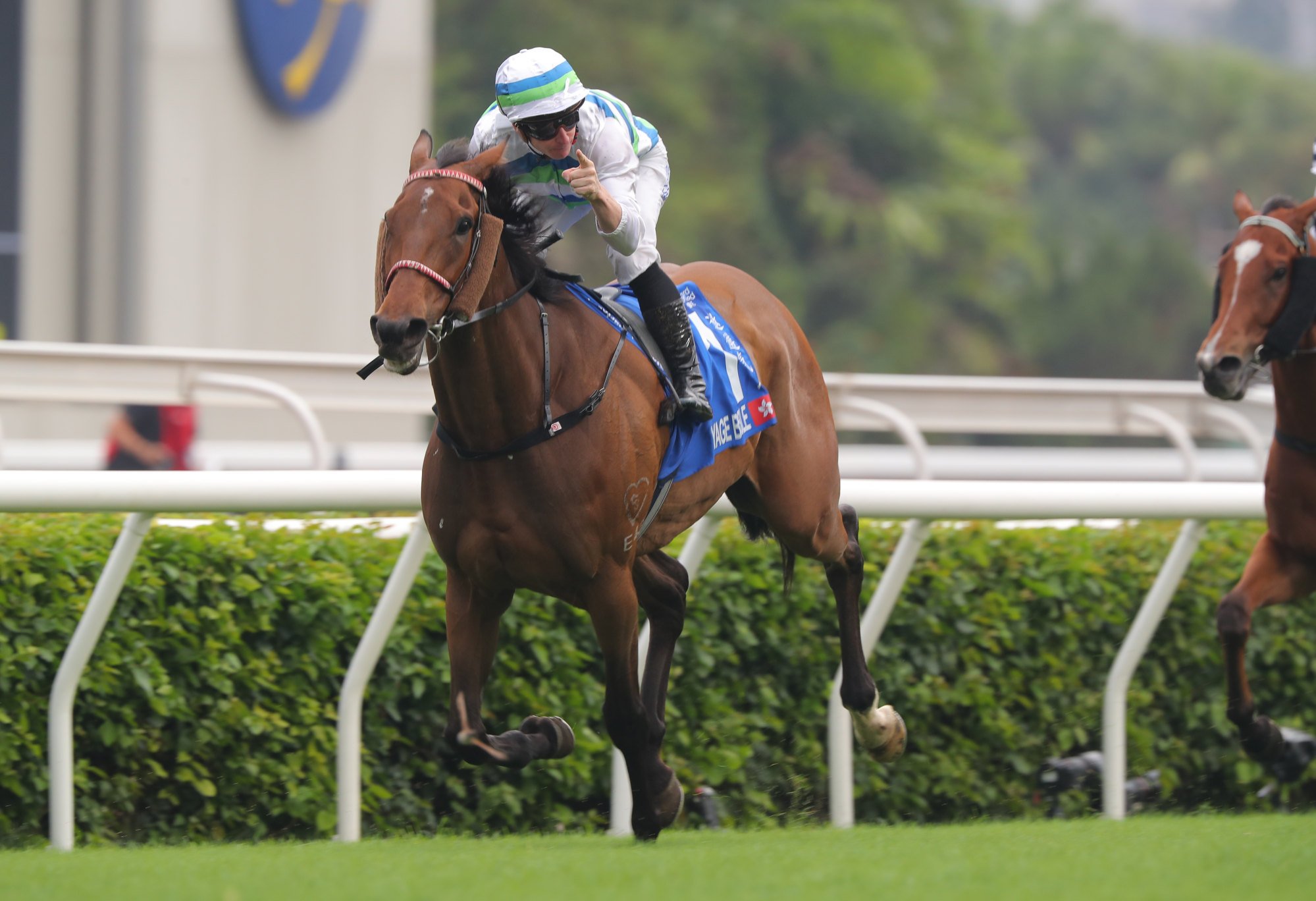 James McDonald boots home Voyage Bubble in the Champions & Chater Cup.