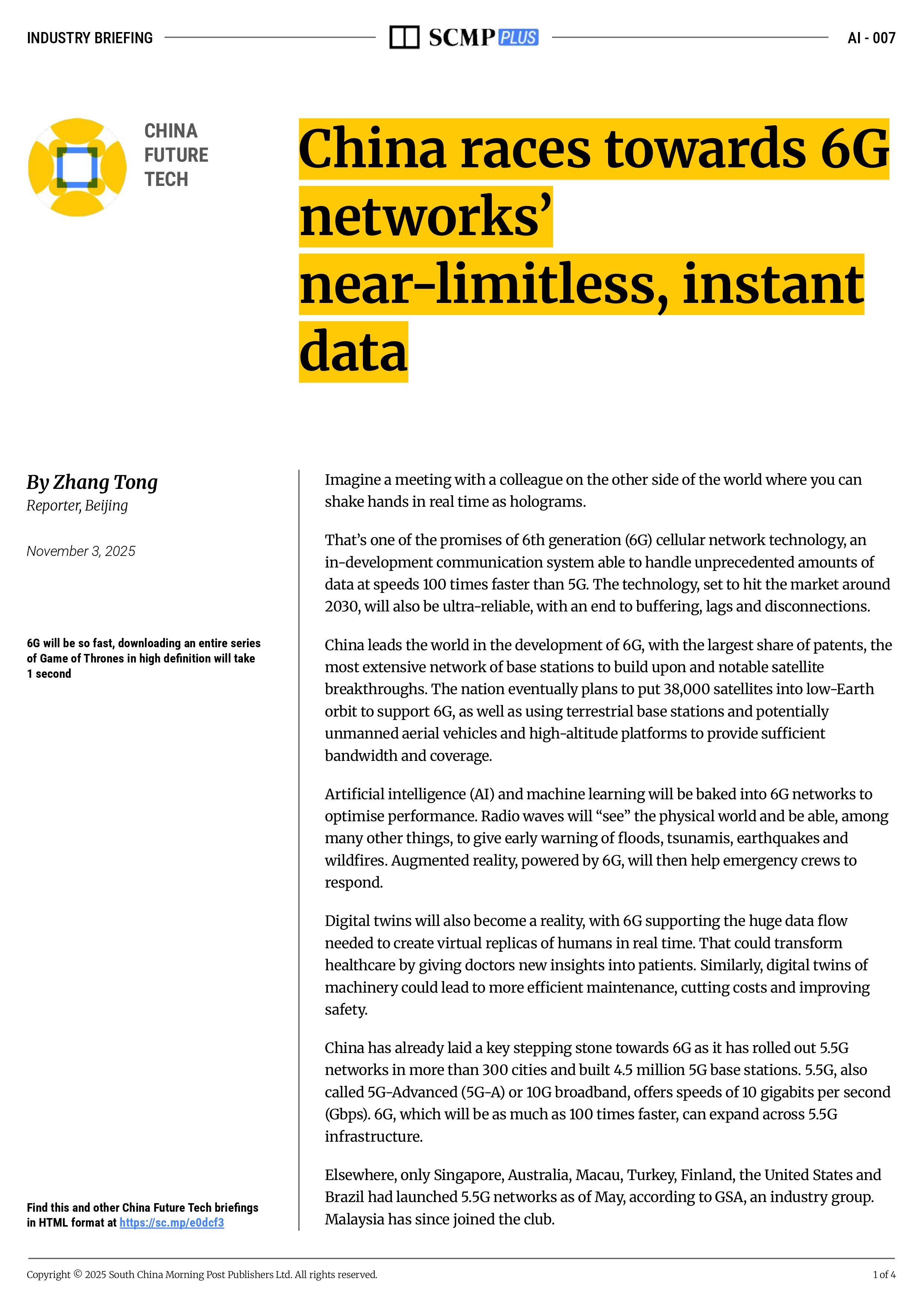 China races towards 6G networks’ near-limitless, instant data