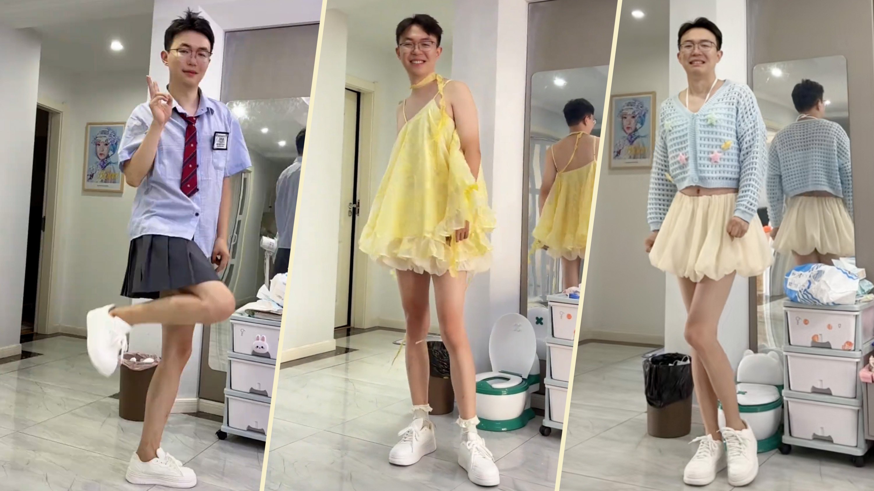A Chinese father has gained attention for his extremely long legs, catching the eye of legwear brands. Photo: SCMP composite/Douyin
