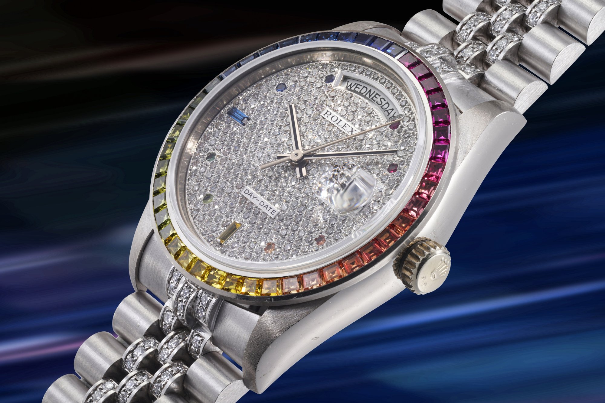 A Rolex Rainbow Day-Date Ref. 18059, made for Oman's former ruler, the late Sultan Qaboos bin Said Al Said. Photo: Handout