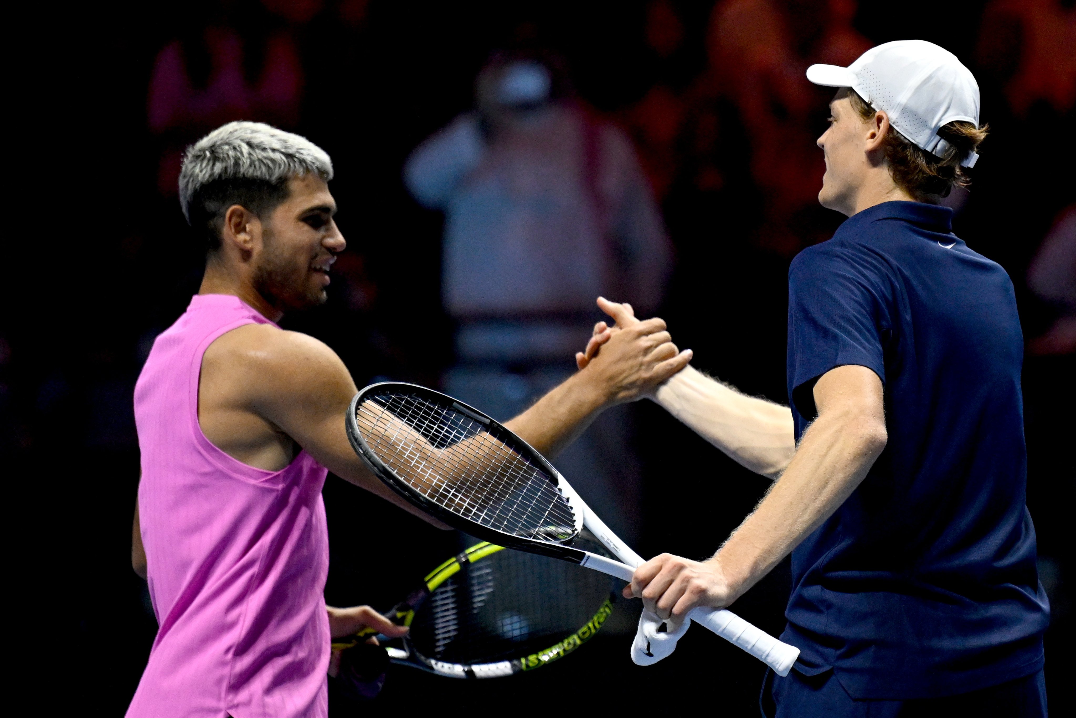 Carlos Alcaraz (left) and Jannik Sinner faced each other in the final of last month’s Six Kings Slam exhibition tournament in Riyadh. Photo: EPA