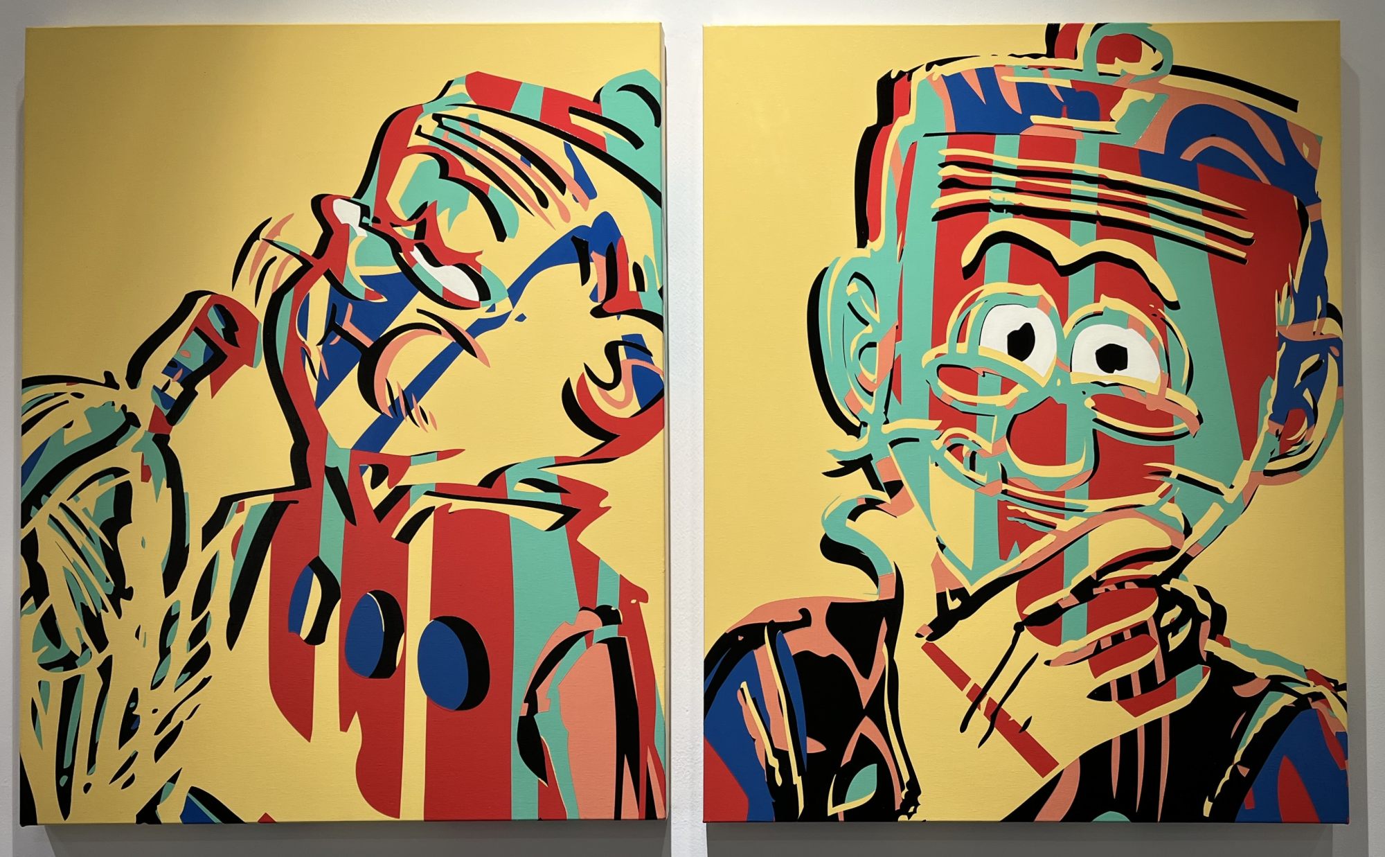 Joseph Wong Chak's new paintings of Old Master Q were on show at Modern Art Gallery's booth. Photo: Enid Tsui