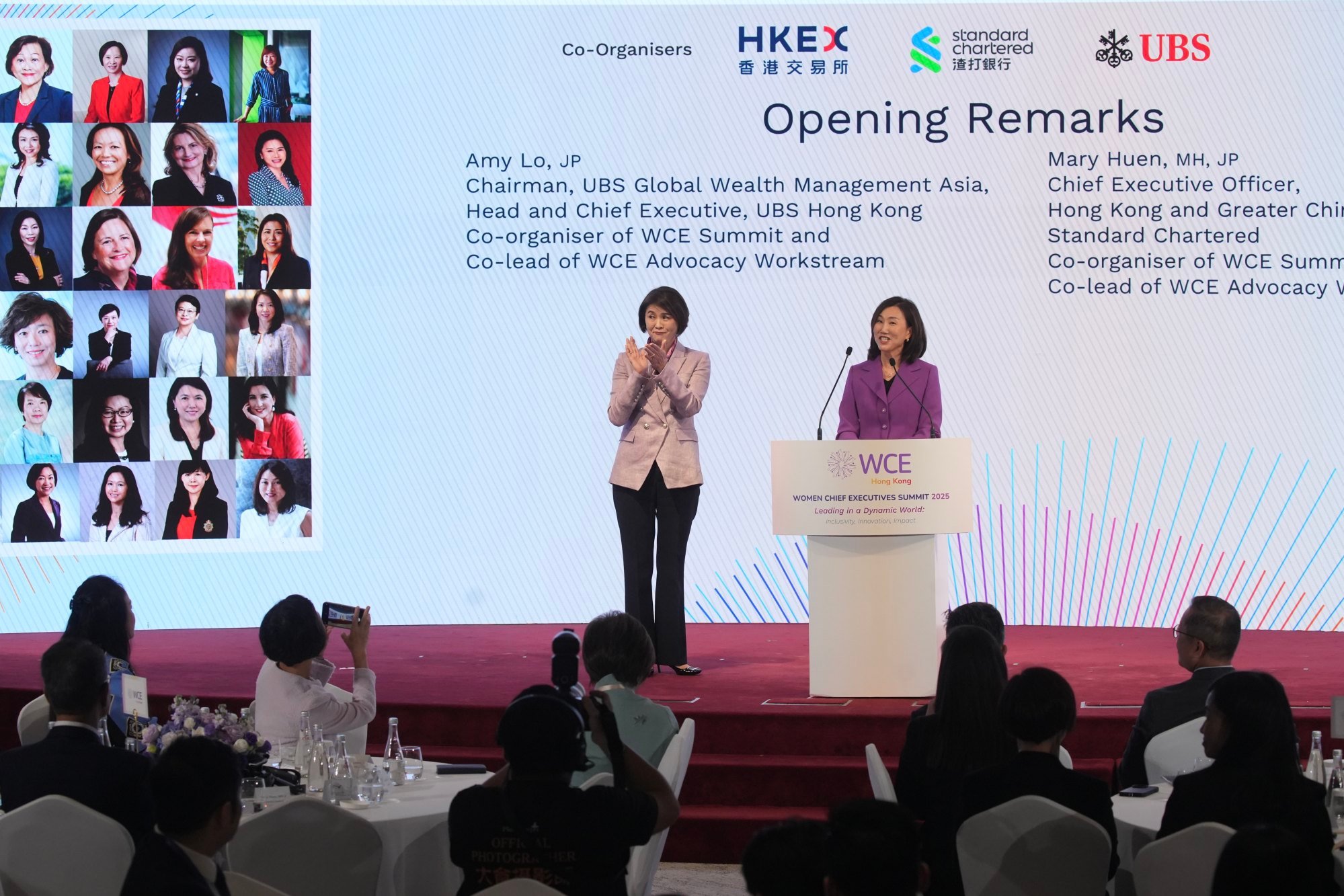 UBS Hong Kong's Head and Chief Executive Amy Lo (left) and Standard Chartered 's Hong Kong and Greater China, North Asia CEO Mary Huen (right), the Co-Organisers of the WCE Summit on November 3, 2025. Photo: Sun Yeung