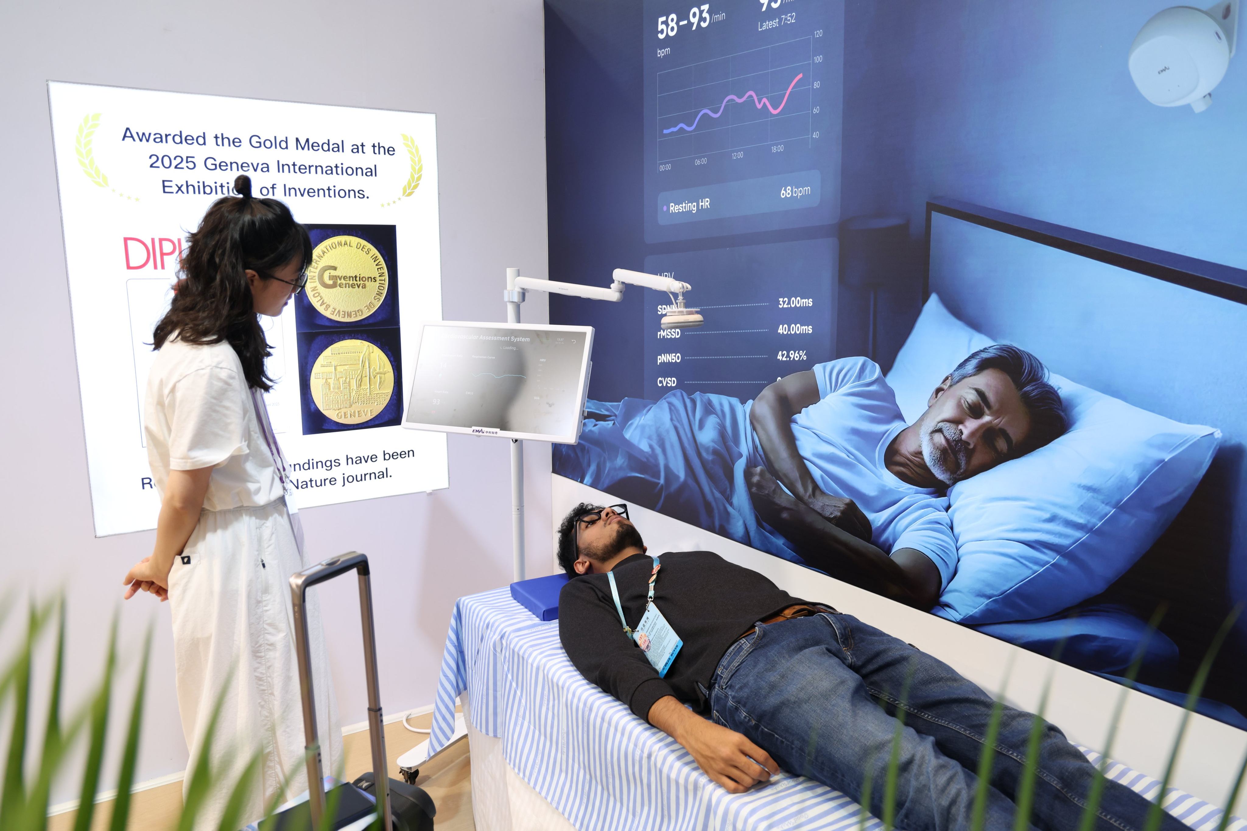 The “Intelligent Healthcare” zone, a new addition to the Canton Fair, has drawn attention from overseas buyers. Photo: Xinhua