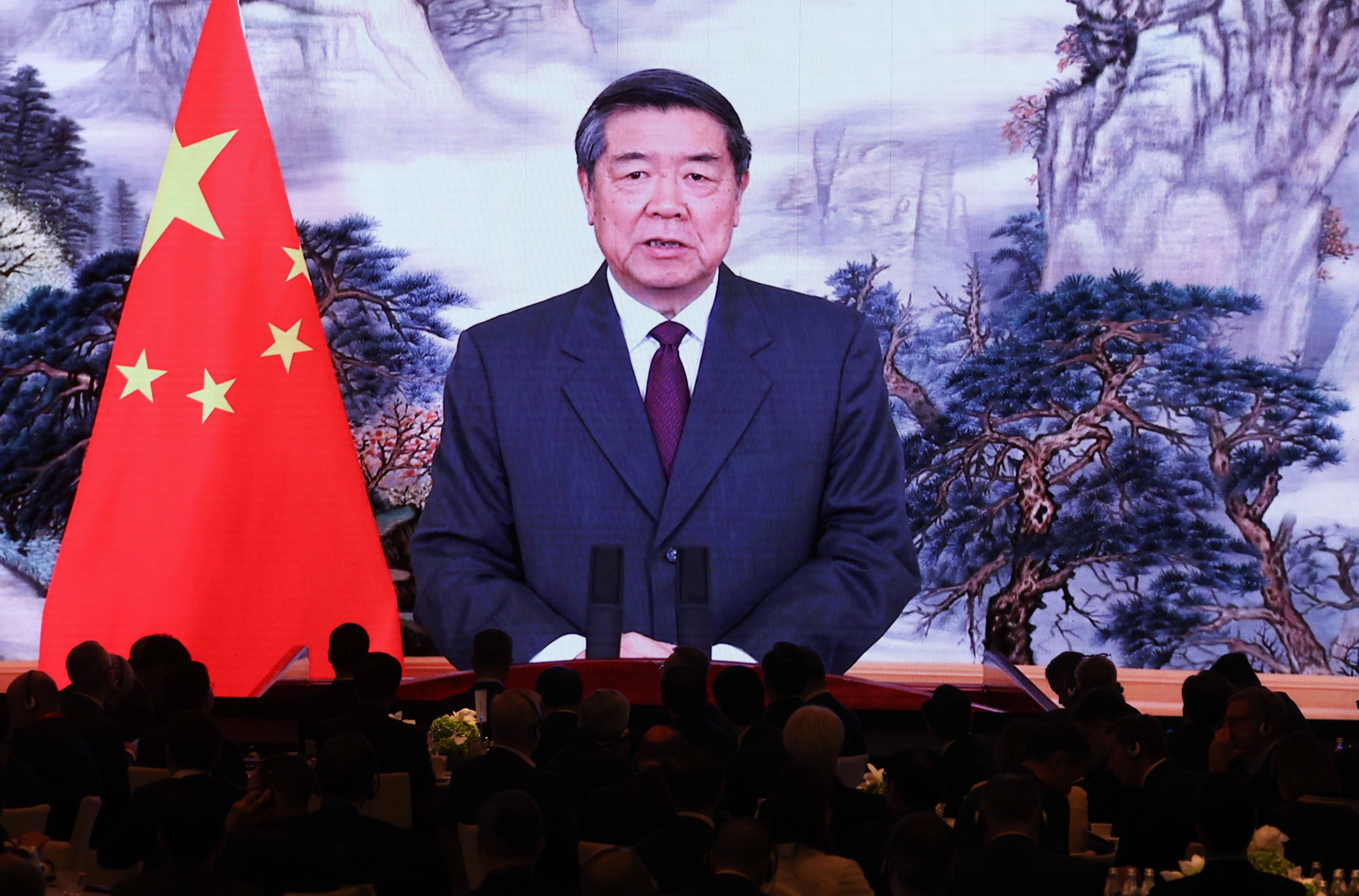 Chinese Vice-Premier He Lifeng speaks via video link at the Global Financial Leaders’ Investment Summit at the Rosewood Hong Kong hotel in Tsim Sha Tsui, Hong Kong, on November 4. Photo: Edmond So