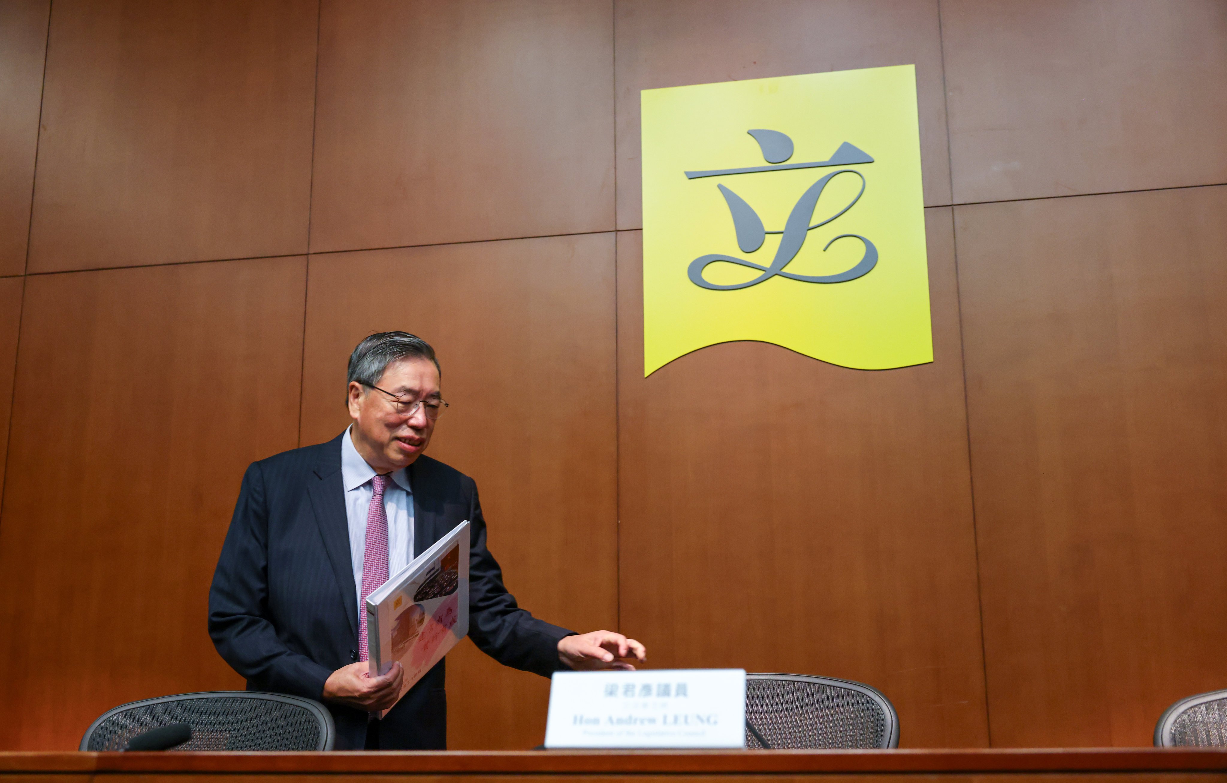 Legislative Council president Andrew Leung meets the media on October 22, as the seventh Legco term wrapped up. Photo: Nora Tam