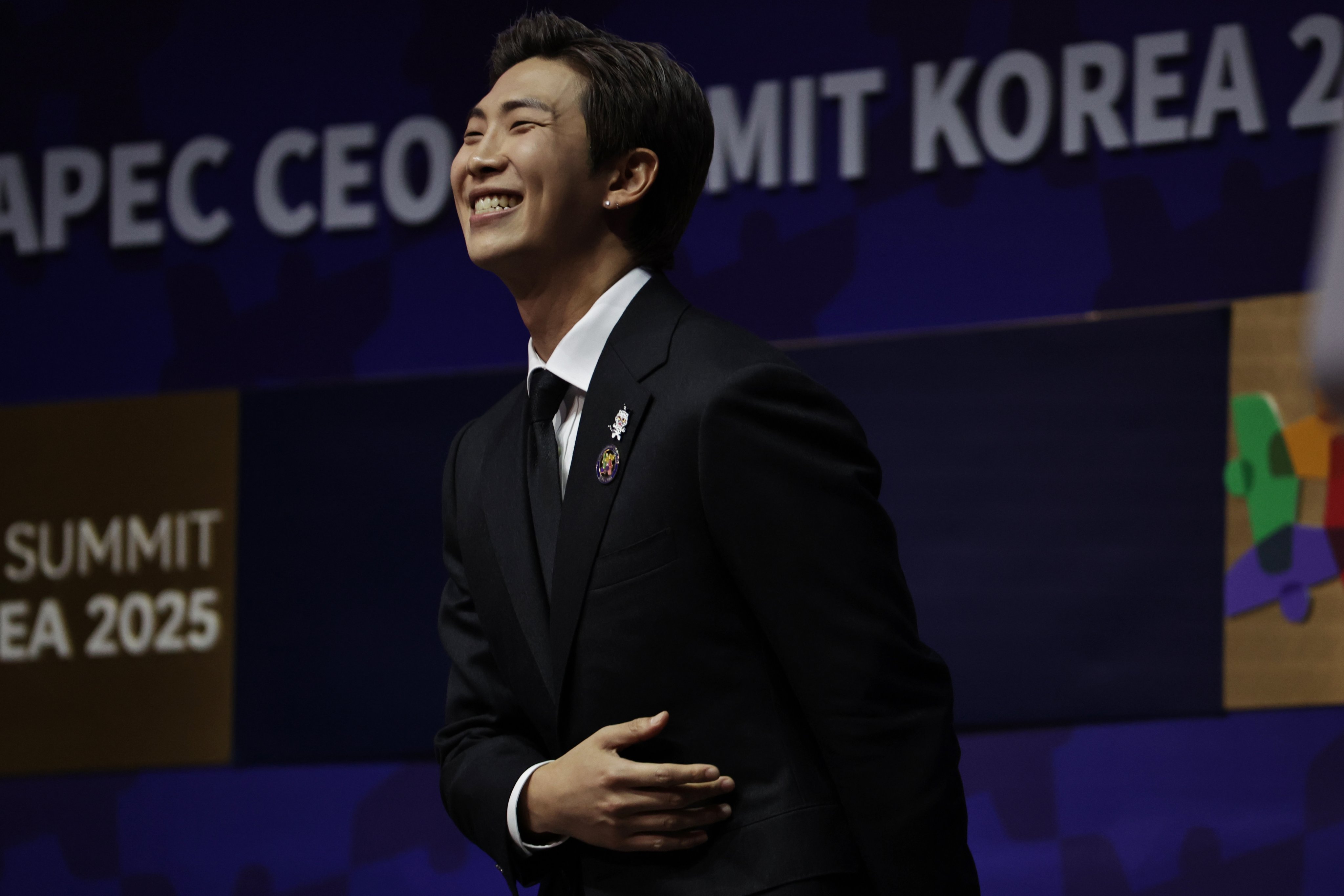 Kim Nam-joon, known as RM, leader of the K-pop band BTS, bows after delivering his speech during the APEC CEO Summit Korea 2025 in Gyeongju, South Korea, on October 29. South Korea’s success in promoting its cultural IP offers lessons for Hong Kong. Photo: EPA