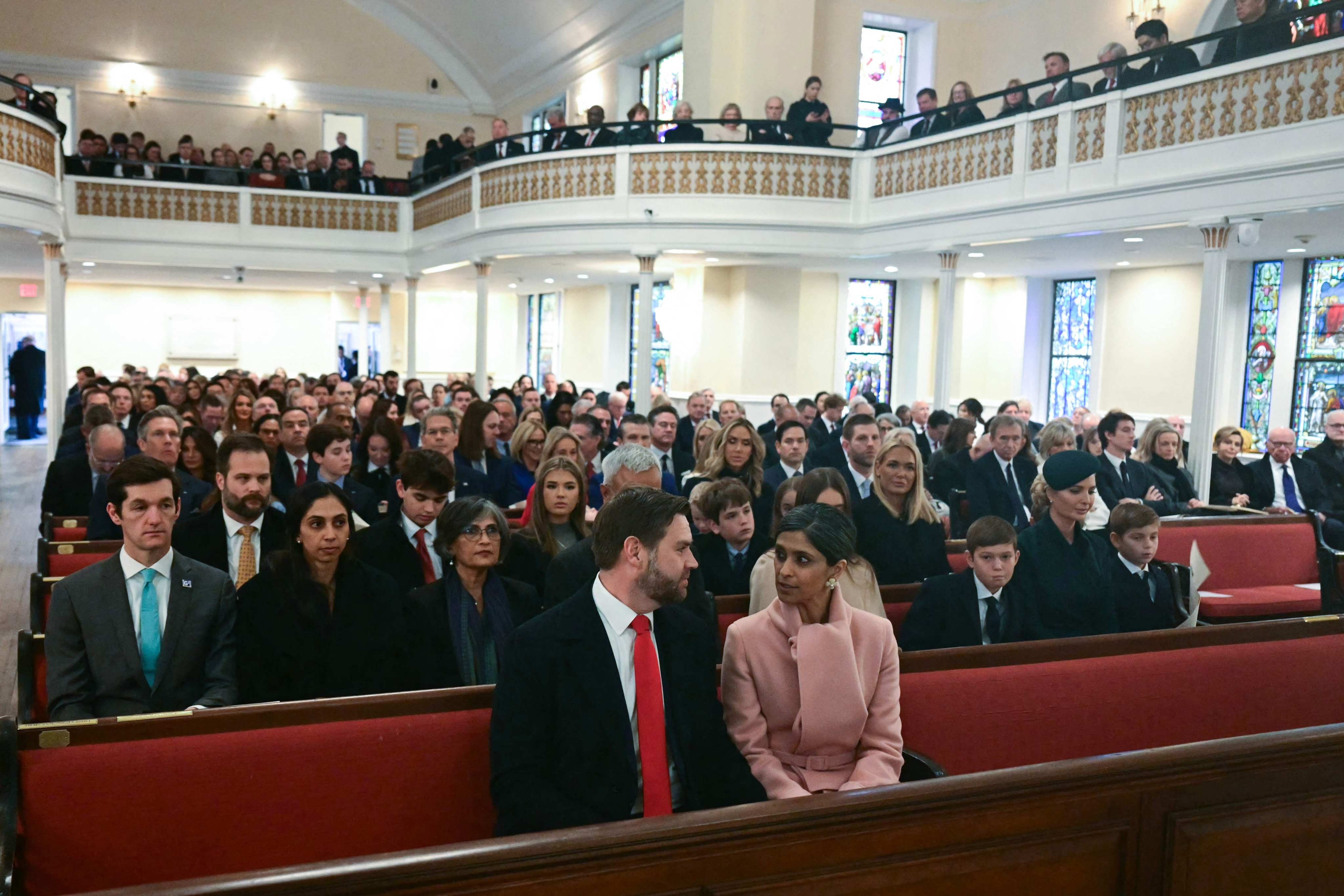 US Vice-President J.D. Vance and his wife Usha Vance attend a service at St. John’s Episcopal Church in Washington on January 20. Photo: AFP