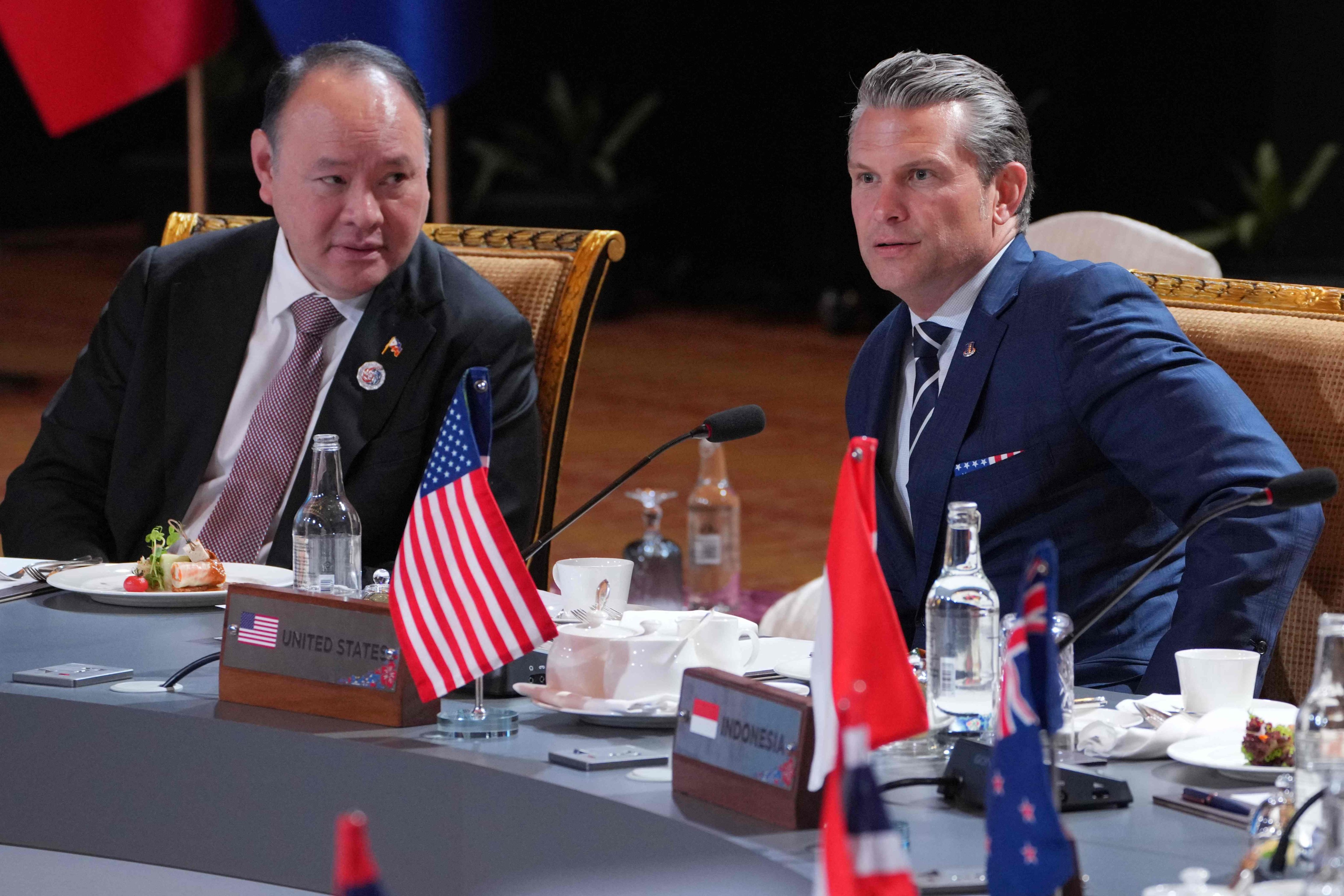 US Secretary of Defence Pete Hegseth (right) with his Philippine counterpart Gilberto Teodoro at the Asean Defence Ministers’ Meeting in Kuala Lumpur on Saturday. Hegseth has said Task Force Philippines is another step in the allies’ cooperation. Photo: AFP