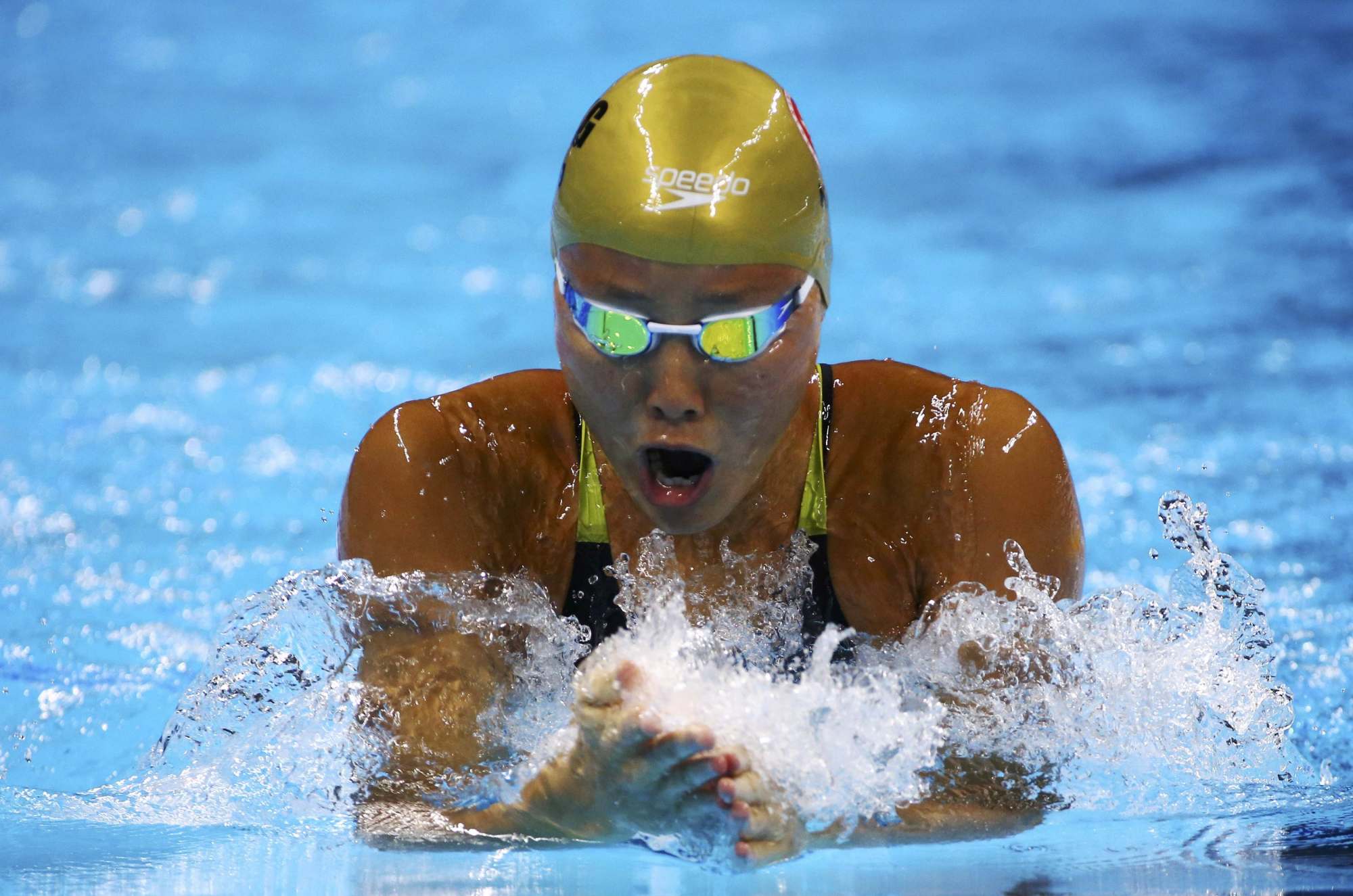 Kong swims in her 100 metres breaststroke heat in Rio. Photo: Reuters