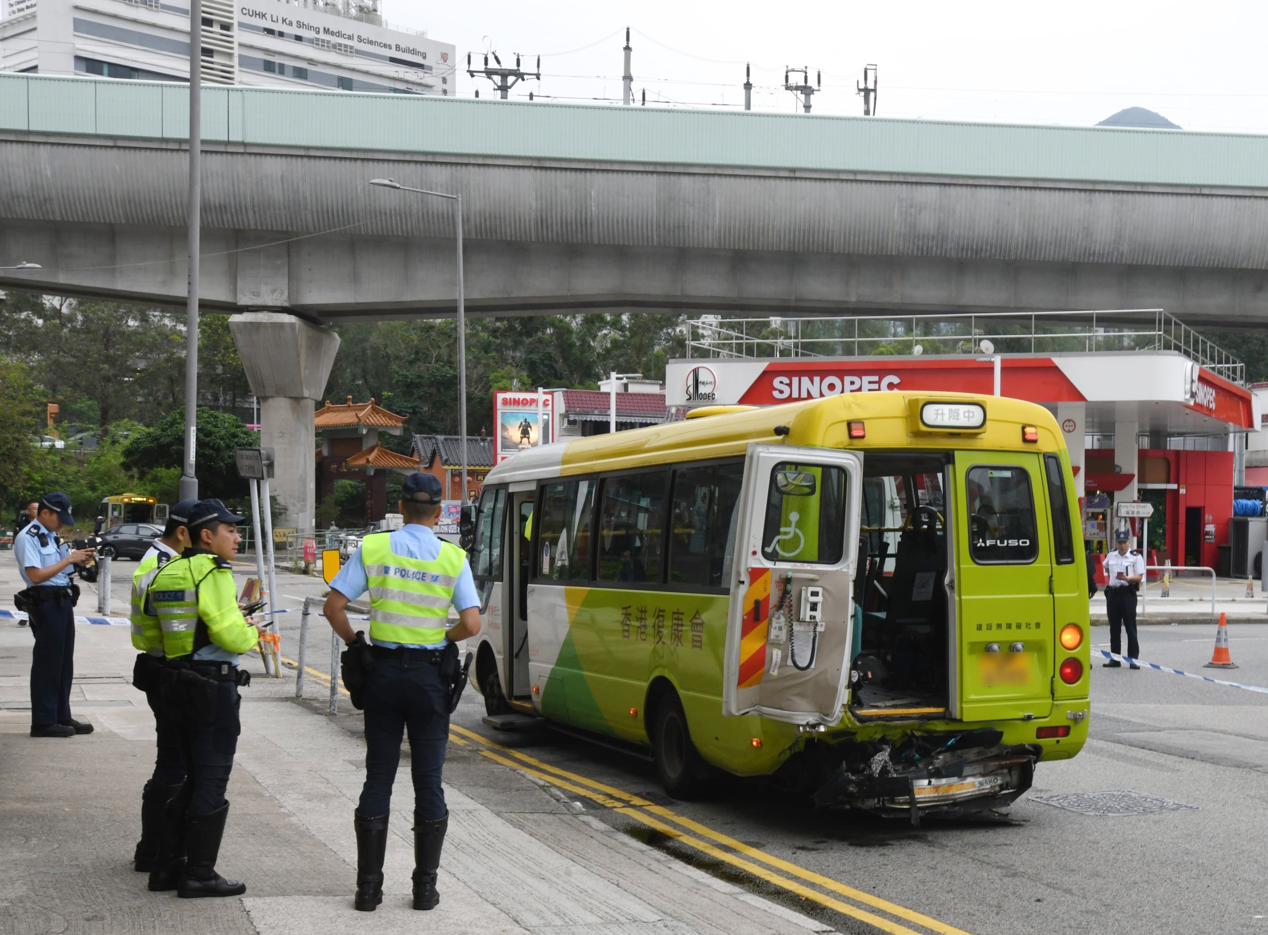 The damaged lifting platform at the rear end of the rehabiliation bus. Photo: Handout