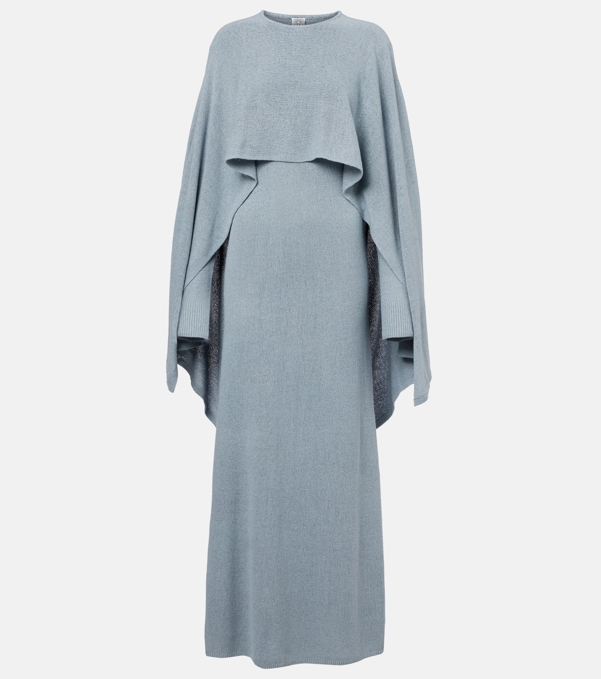 Toteme cape-detail silk boucle maxi dress at Mytheresa. Photo: Handout