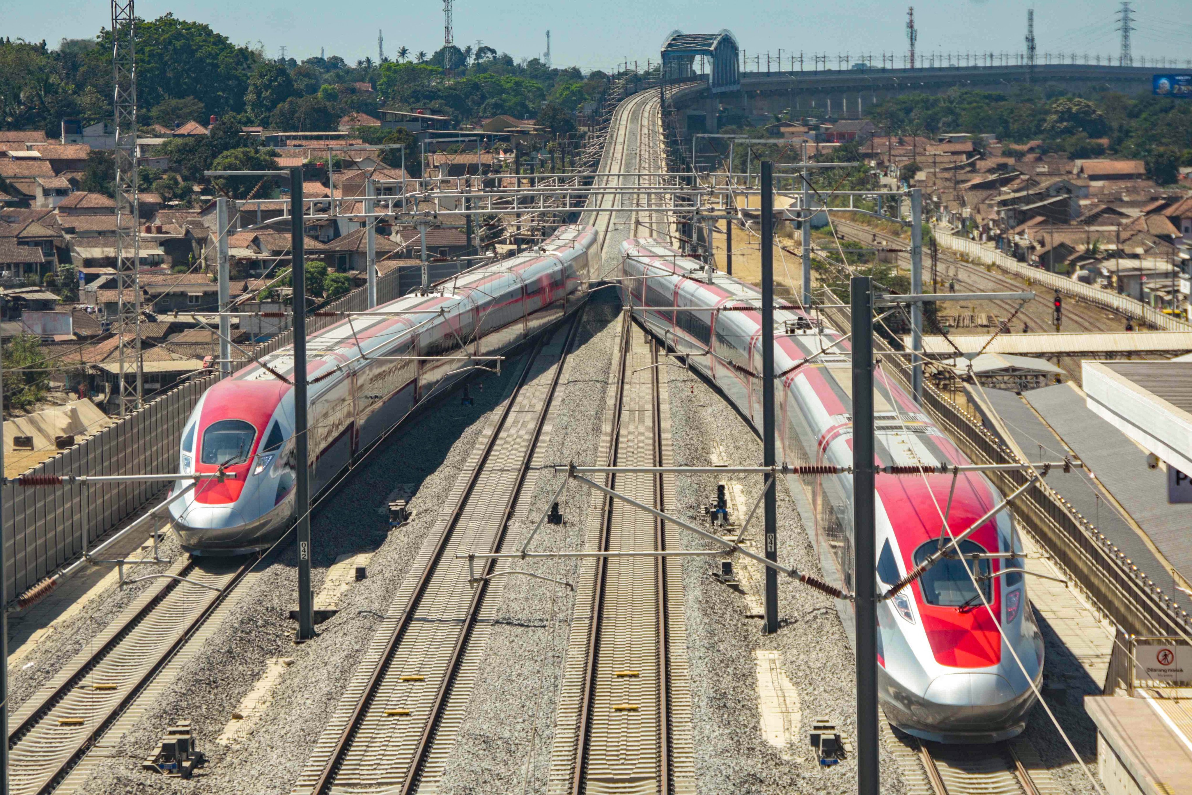 Trains pictured on the Jakarta-Bandung High Speed Railway in Padalarang, West Java. Photo: AFP