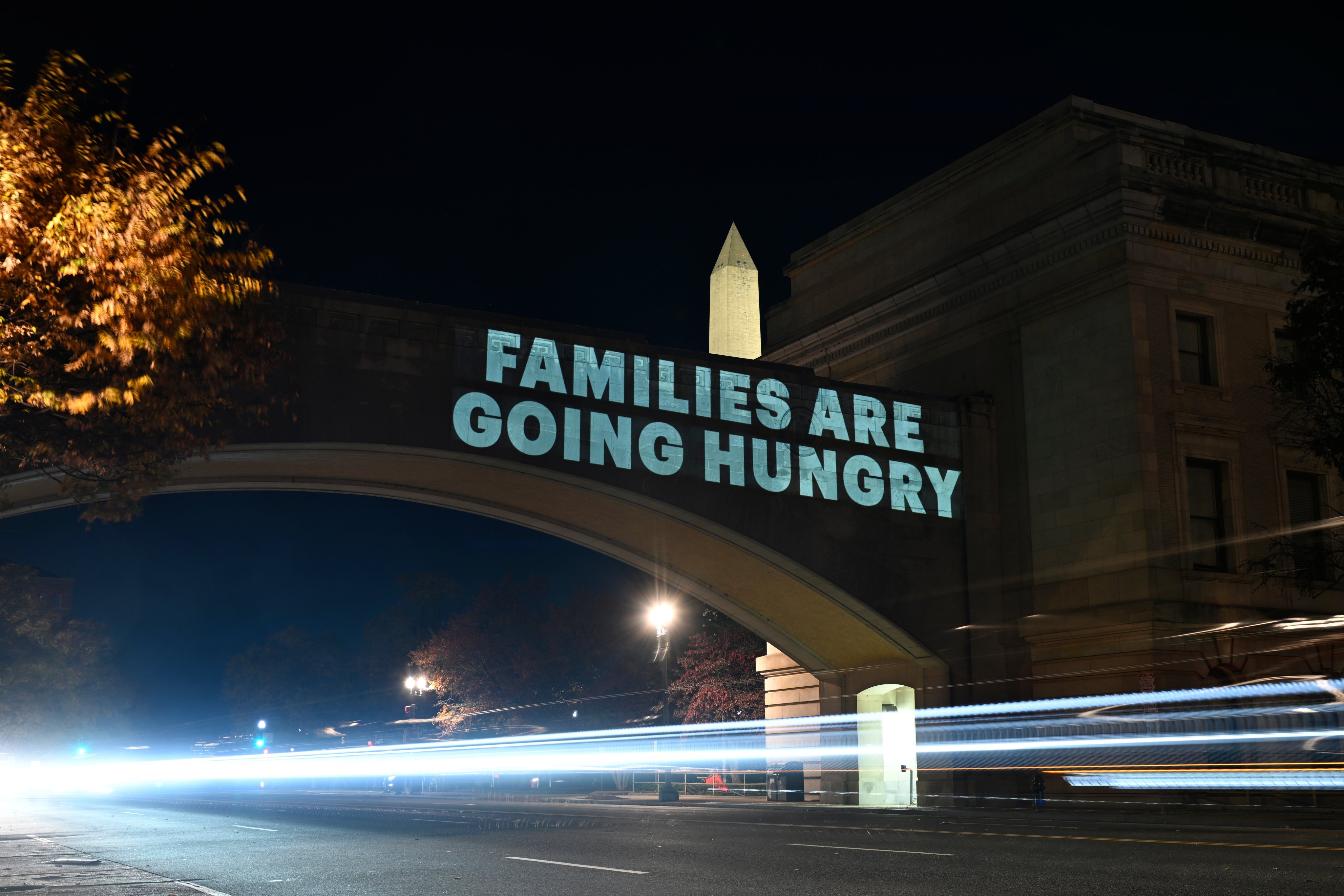 A message from the National Women’s Law Centre is projected on the US Department of Agriculture building in Washington on Monday. Photo: AP