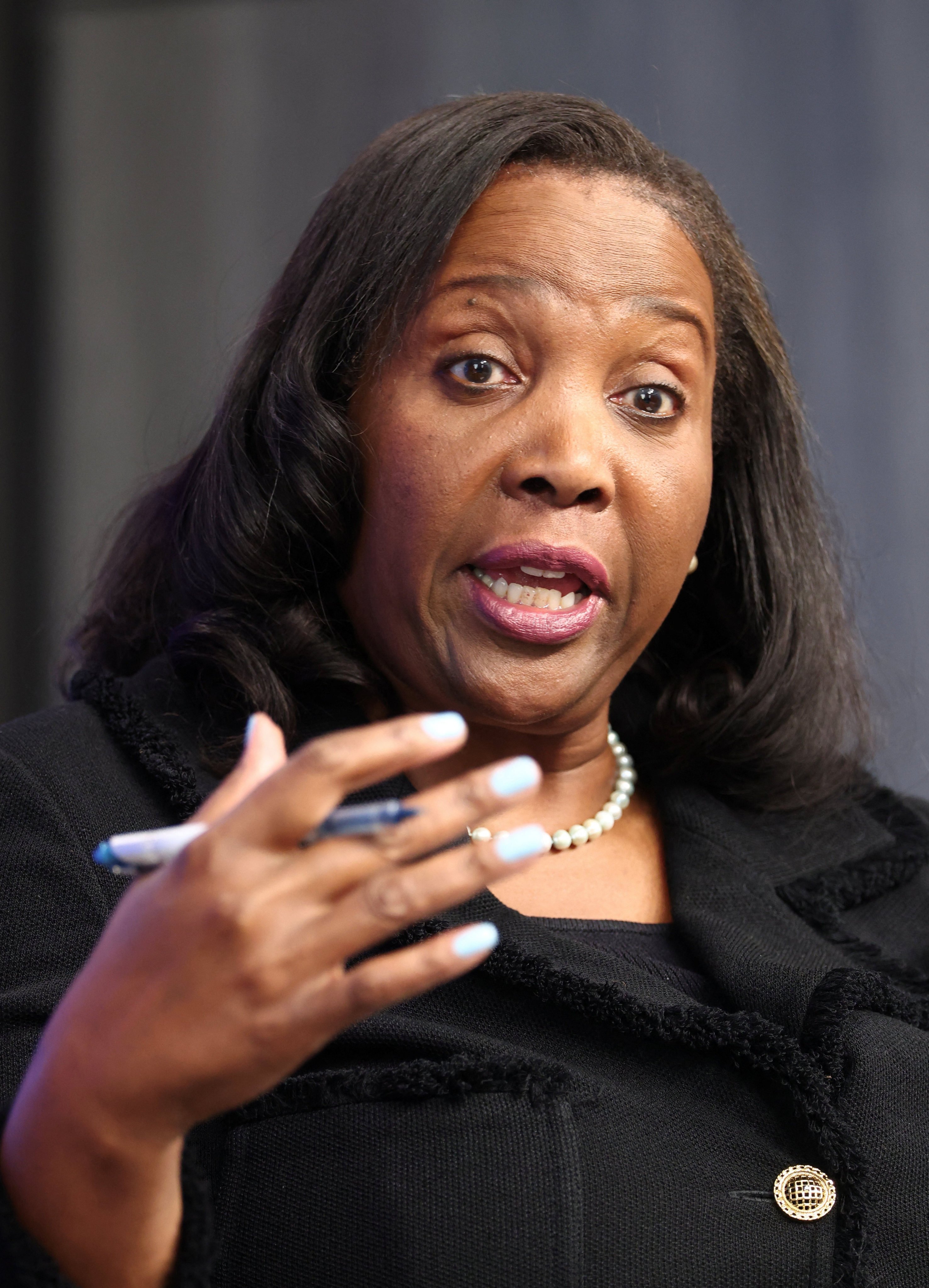 US Federal Reserve Governor Lisa Cook speaks during an event at the Brookings Institution in Washington. She warned that the US federal government’s shutdown has challenged the US central bank’s decision-making process.  Photo: Reuters