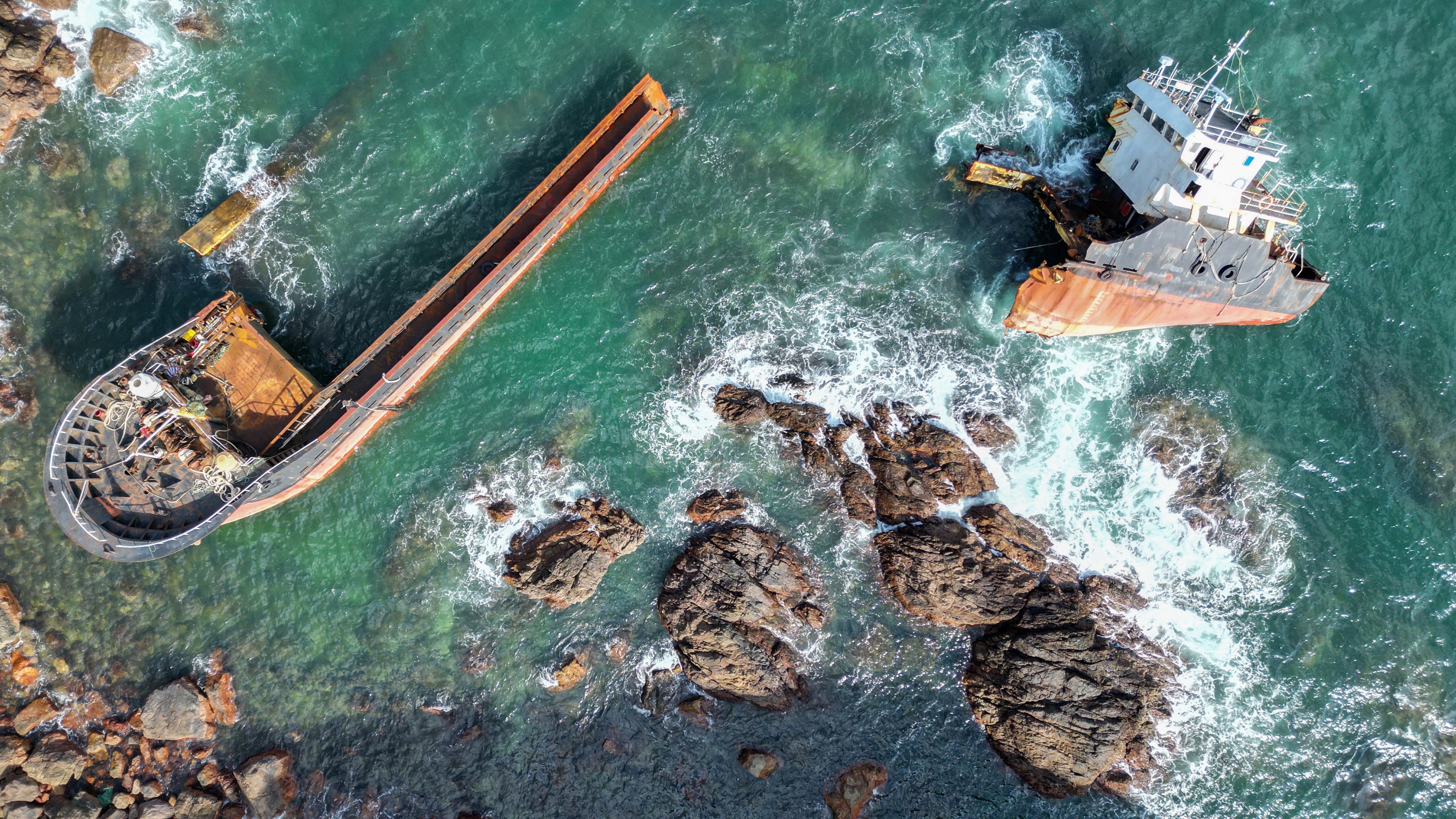 The image of a cargo ship, broken in two, in Sai Kung took the gold award. Photo: Sam Tsang