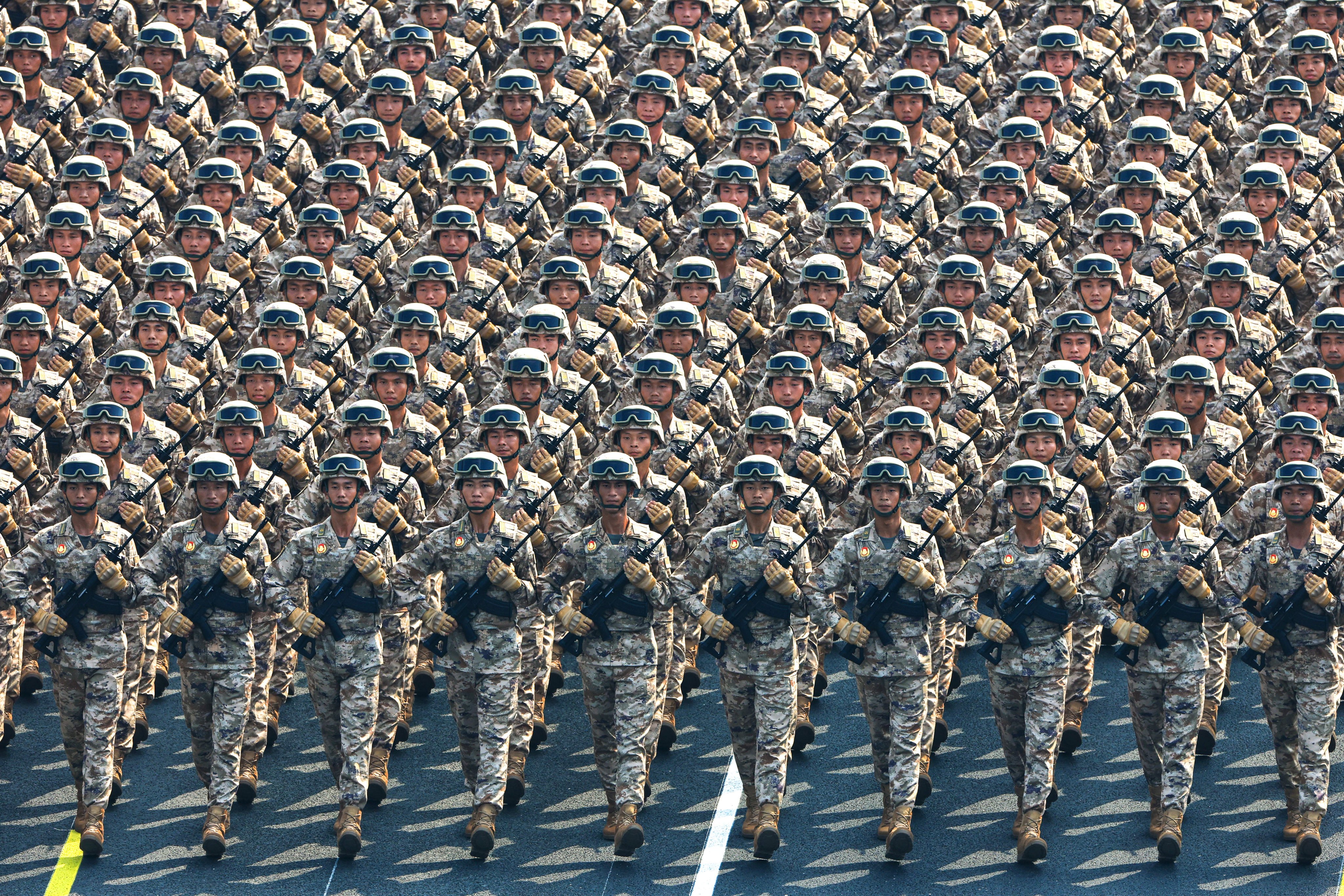 A foot formation marches through Tiananmen Square during a military parade in Beijing, China on September 3. Photo: Xinhua