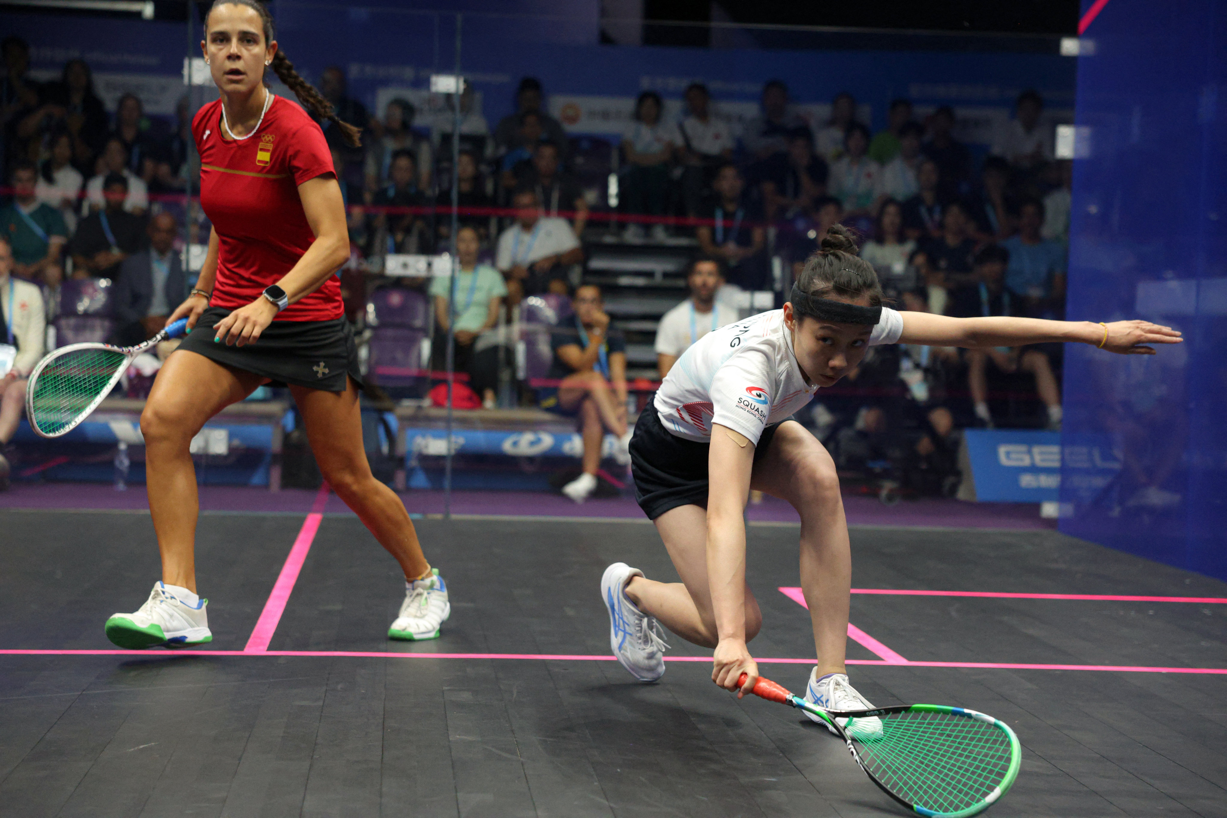 Tomato Ho (right) in action during this year’s World Games in Chengdu. Photo: Reuters