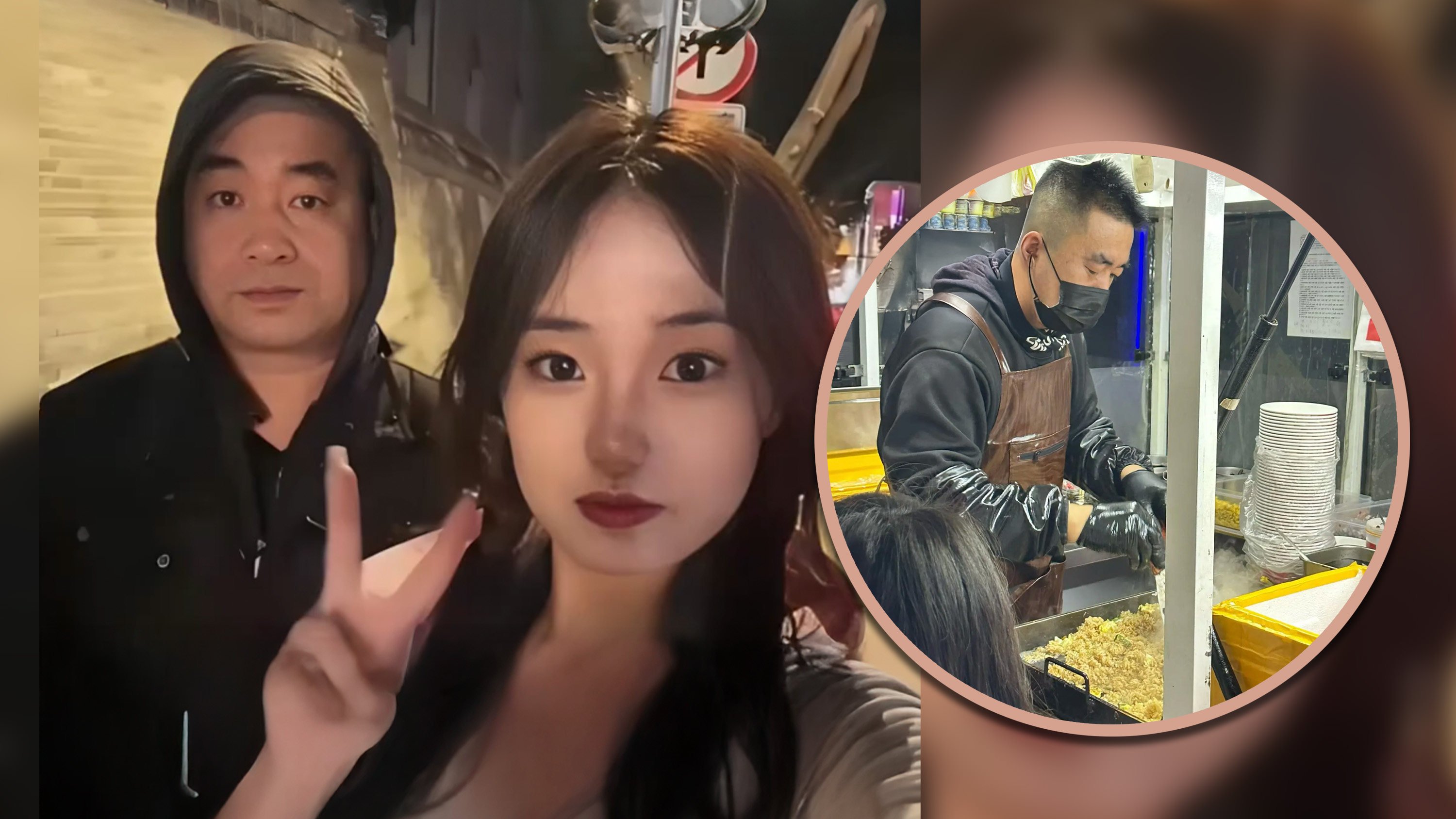 A father in China quit his job 900 kilometres away to to sell food outside his daughter’s university after she complained about the food there. Photo: Douyin