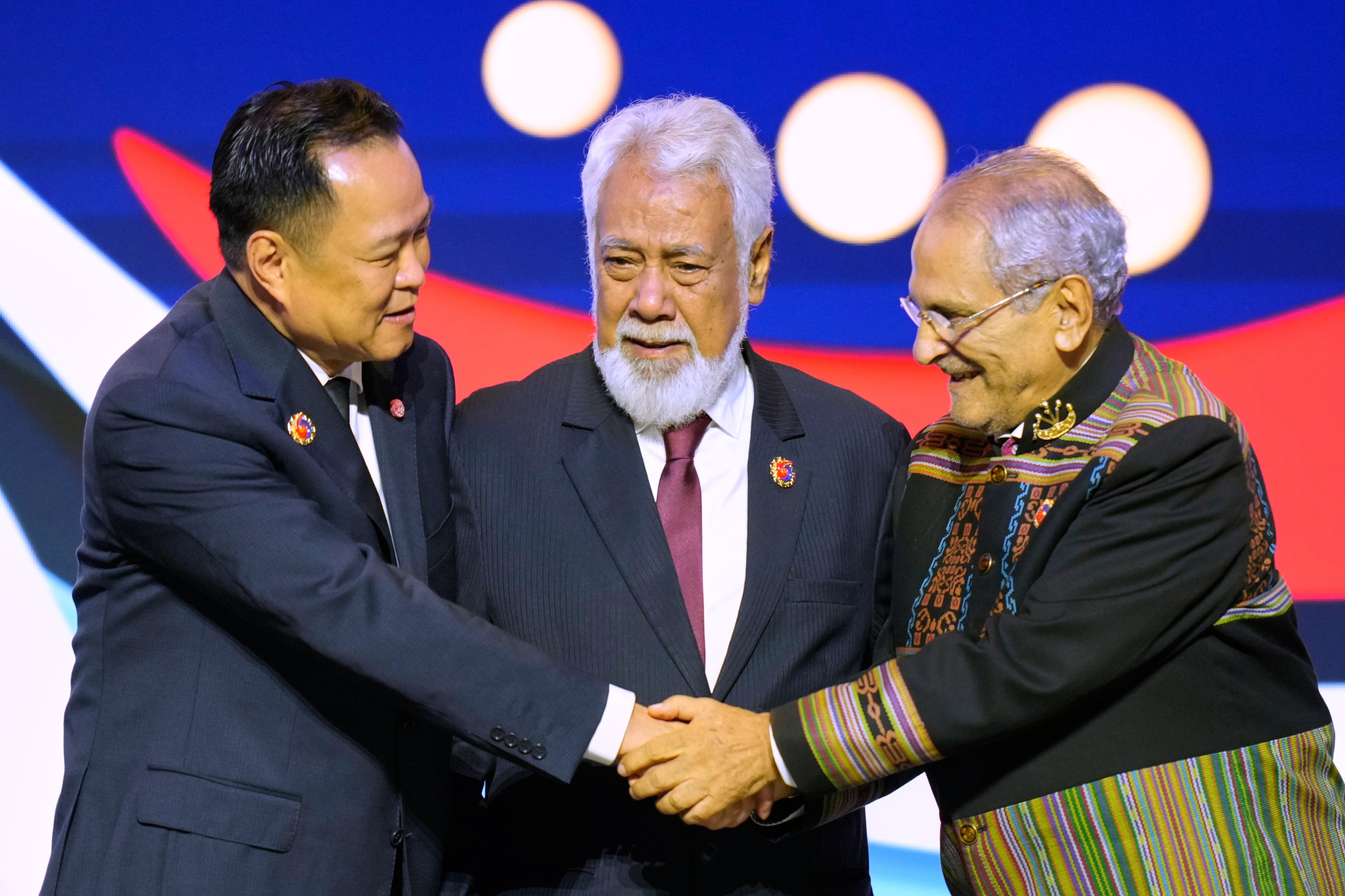 (From left) Thailand’s Prime Minister Anutin Charnvirakul, from left, East Timor’s Prime Minister Kay Rala Xanana Gusmao and East Timor President Jose Ramos-Horta during the 47th Asean summit, in Kuala Lumpur, Malaysia, in October 2025. Despite criticisms, Asean’s consensus-driven approach fosters regional peace. Photo: AP