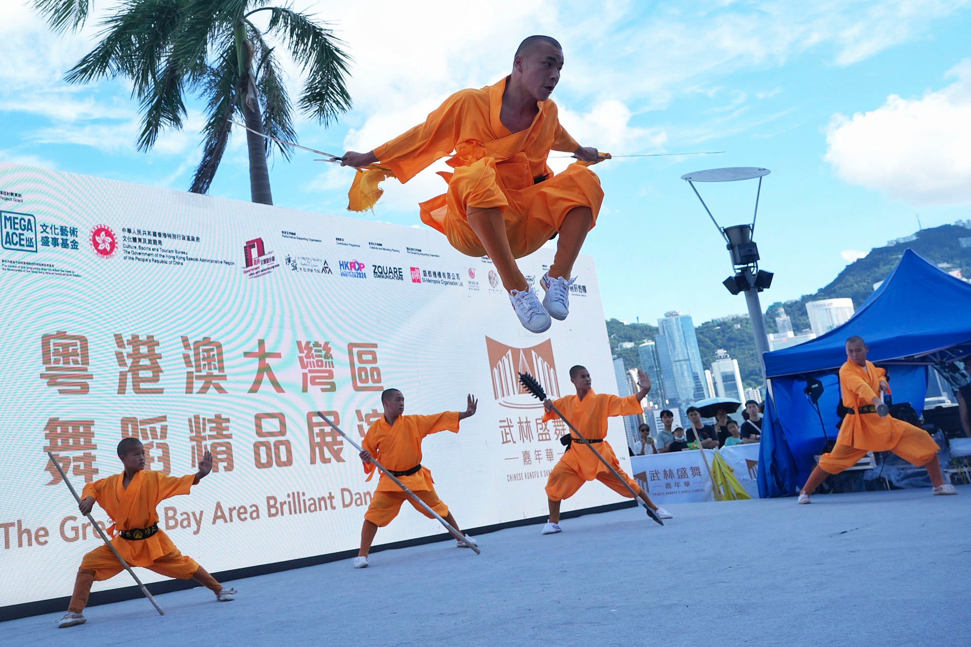 Monks from Quanzhou Shaolin Temple perform Shaolin kung fu at the Piazza of Hong Kong Cultural Centre in July 2024. Photo: Elson Li Monks from Quanzhou Shaolin Temple perform Shaolin kung fu at the Piazza of Hong Kong Cultural Centre in July 2024. Photo: Elson Li