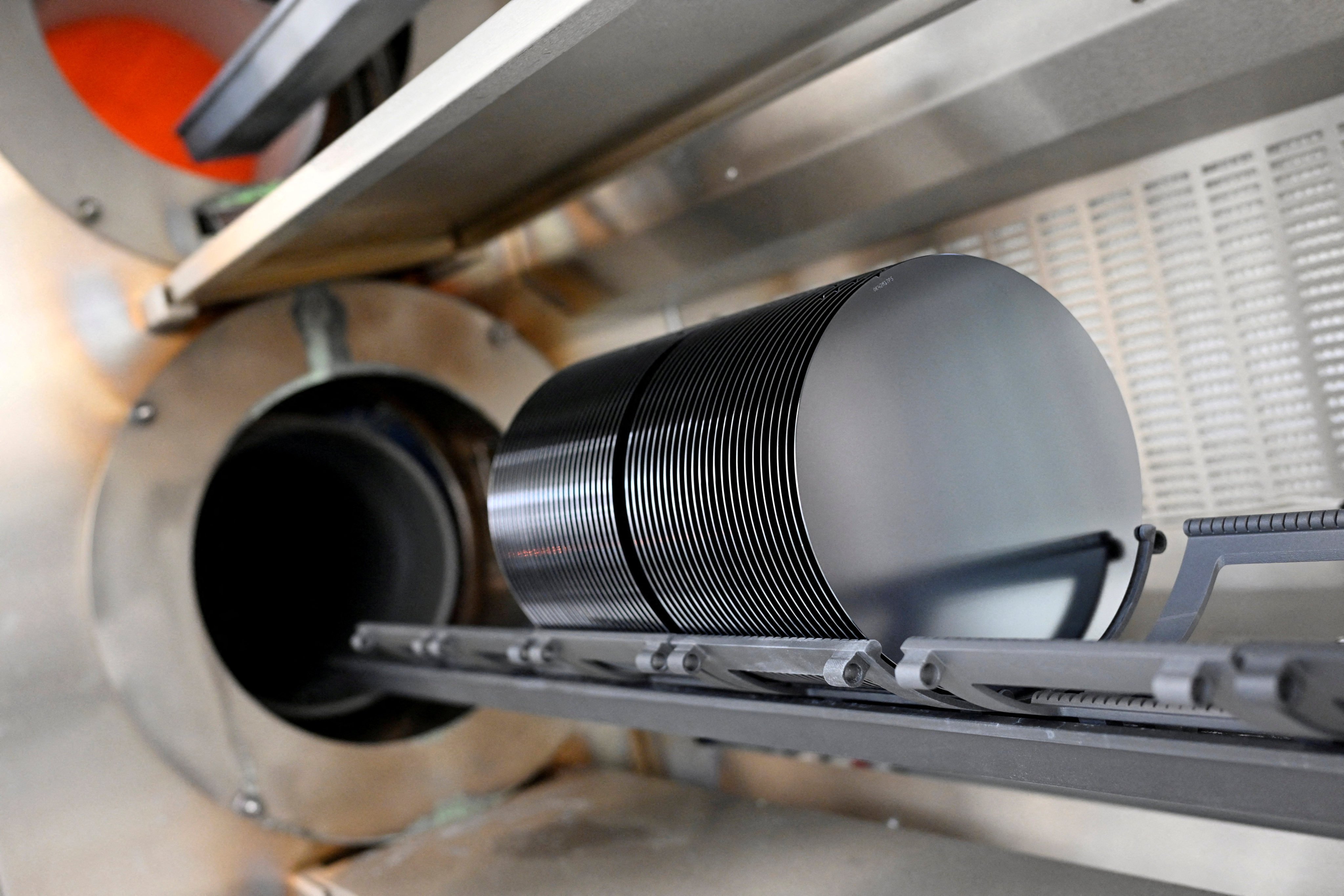 A view of wafers on a production line of Dutch semiconductor company Nexperia. Photo: Reuters