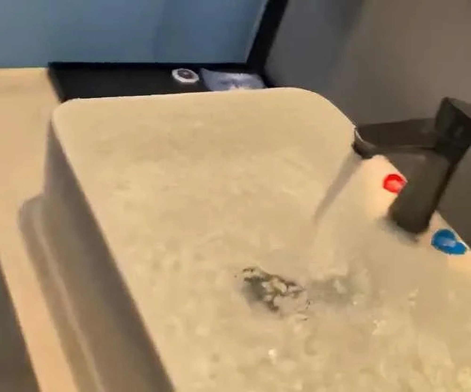 The overflowing water from the bathroom basin eventually leaked down to the hotel’s lobby. Photo: Douyin