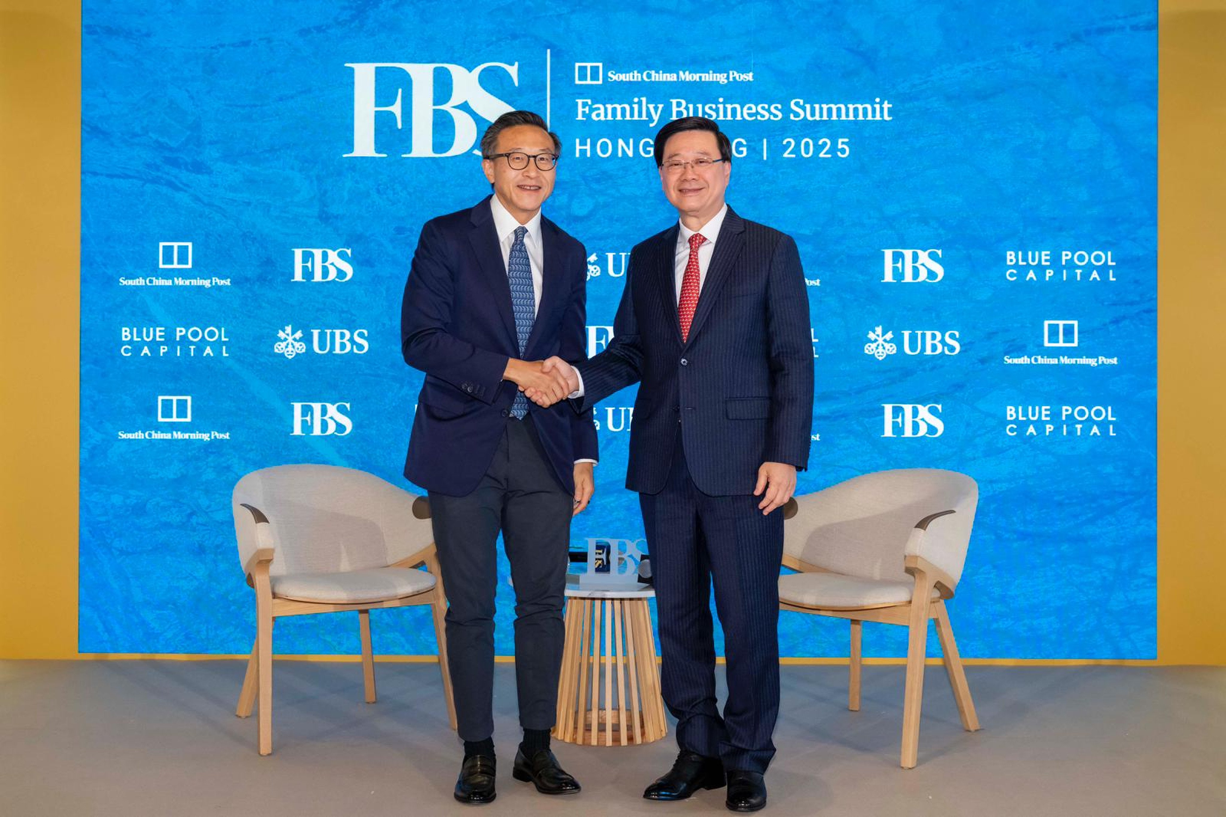 Joe Tsai (left), chairman of Alibaba Group Holdings and the South China Morning Post, and Chief Executive John Lee. Photo: Handout