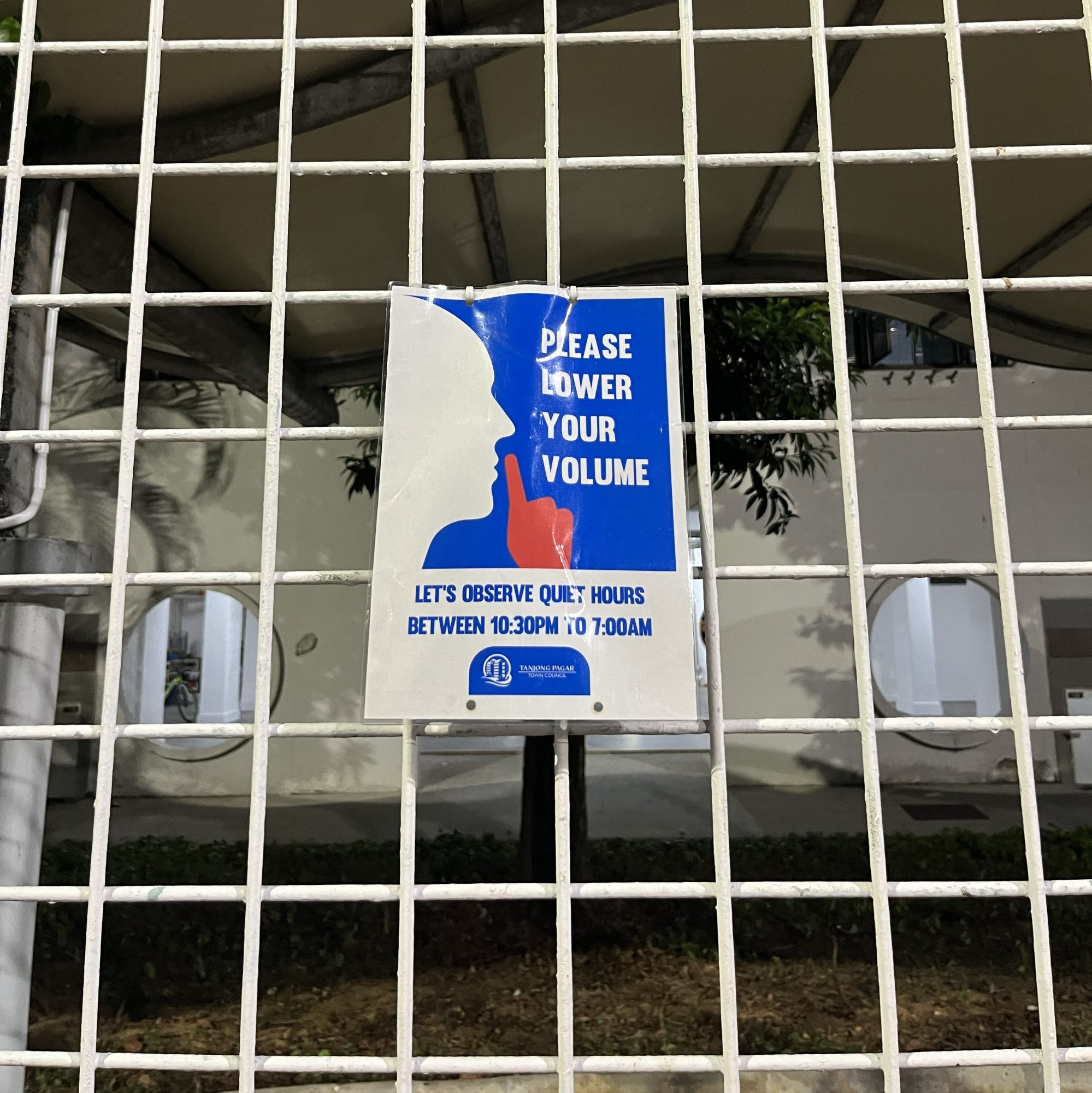 A “Please lower your volume” sign is seen at a street football pitch in Telok Blangah, Singapore. Photo: Jean Iau A “Please lower your volume” sign is seen at a street football pitch in Telok Blangah, Singapore. Photo: Jean Iau